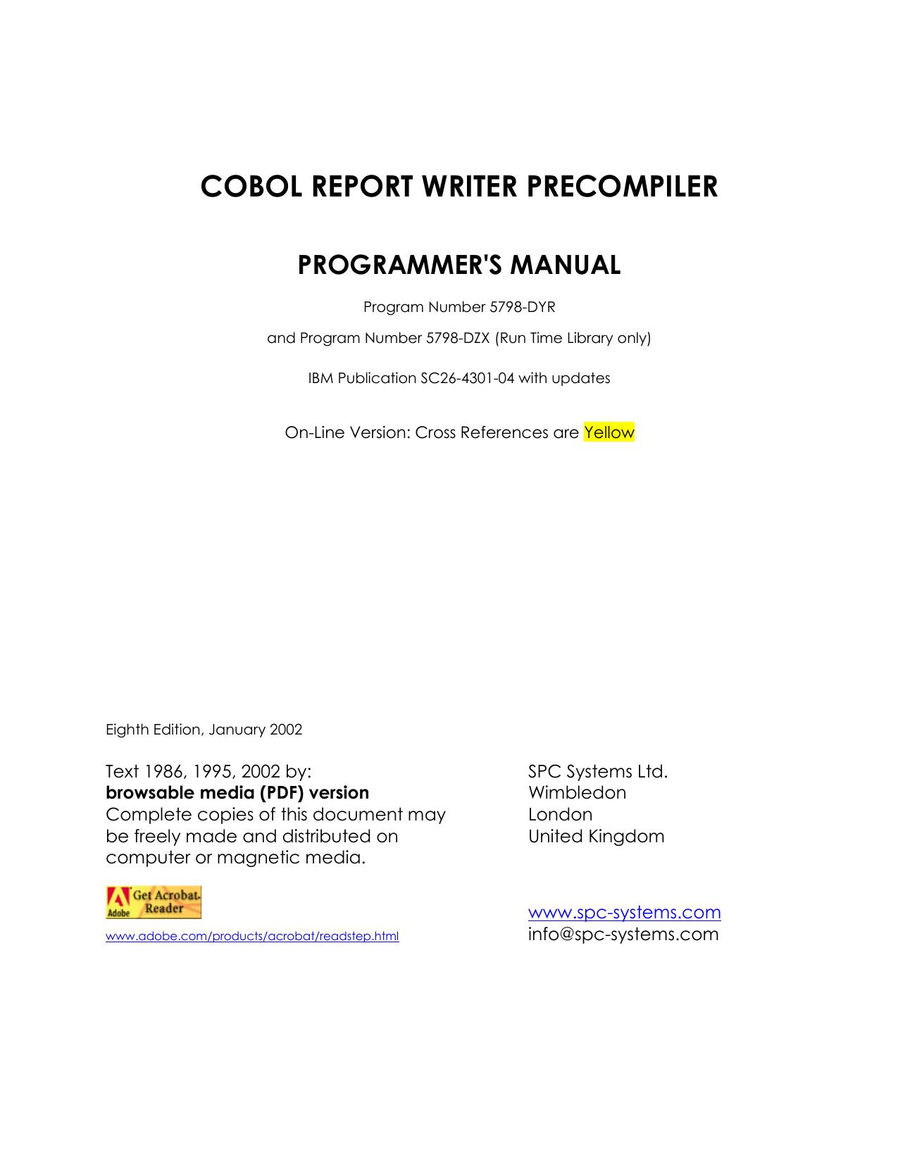COBOL Report Writer Programmer's Manual