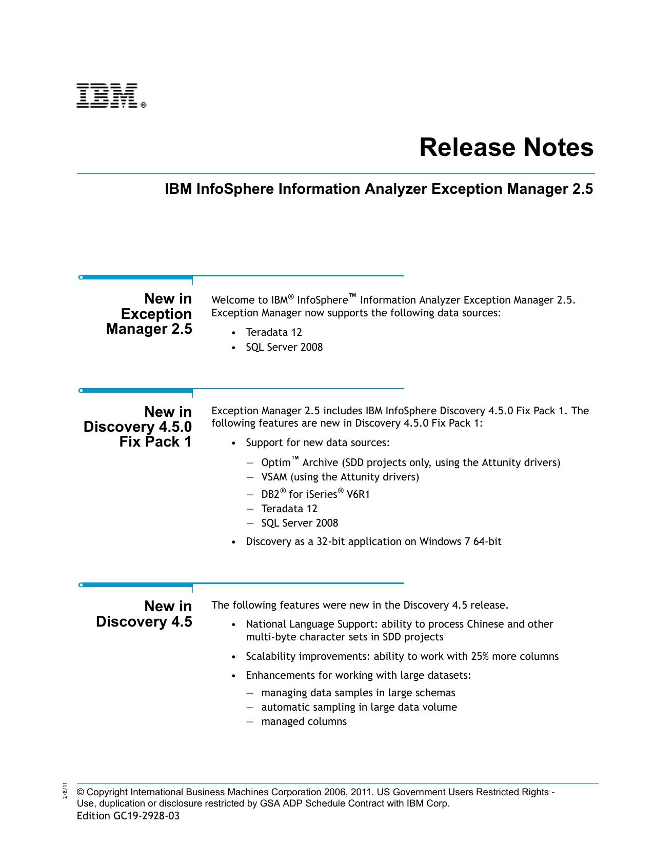 IBM InfoSphere Information Analyzer Exception Manager v2.5 Release Notes