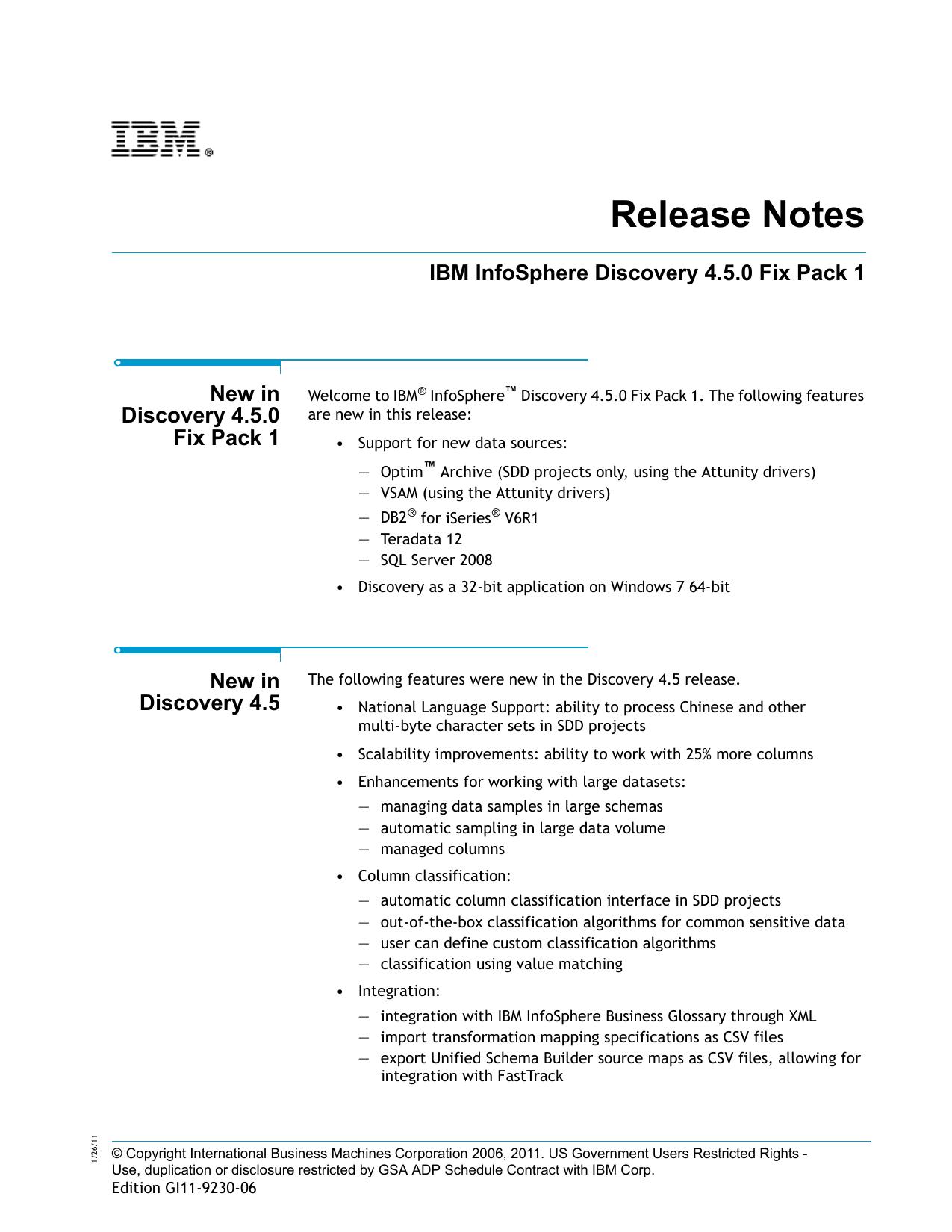 IBM InfoSphere Discovery 4.5.0 Fix Pack 1 Release Notes