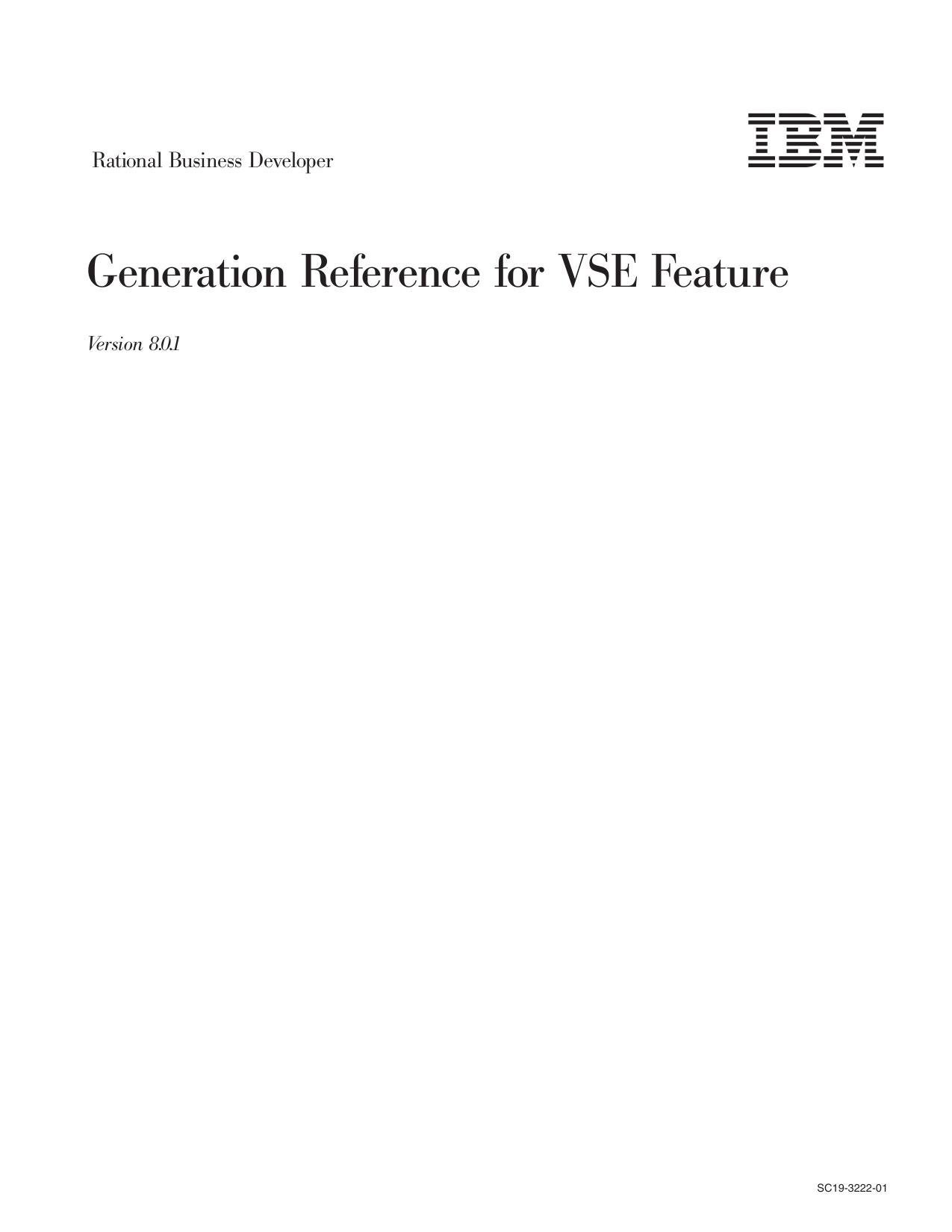 Rational Business Developer Generation Reference for VSE Feature