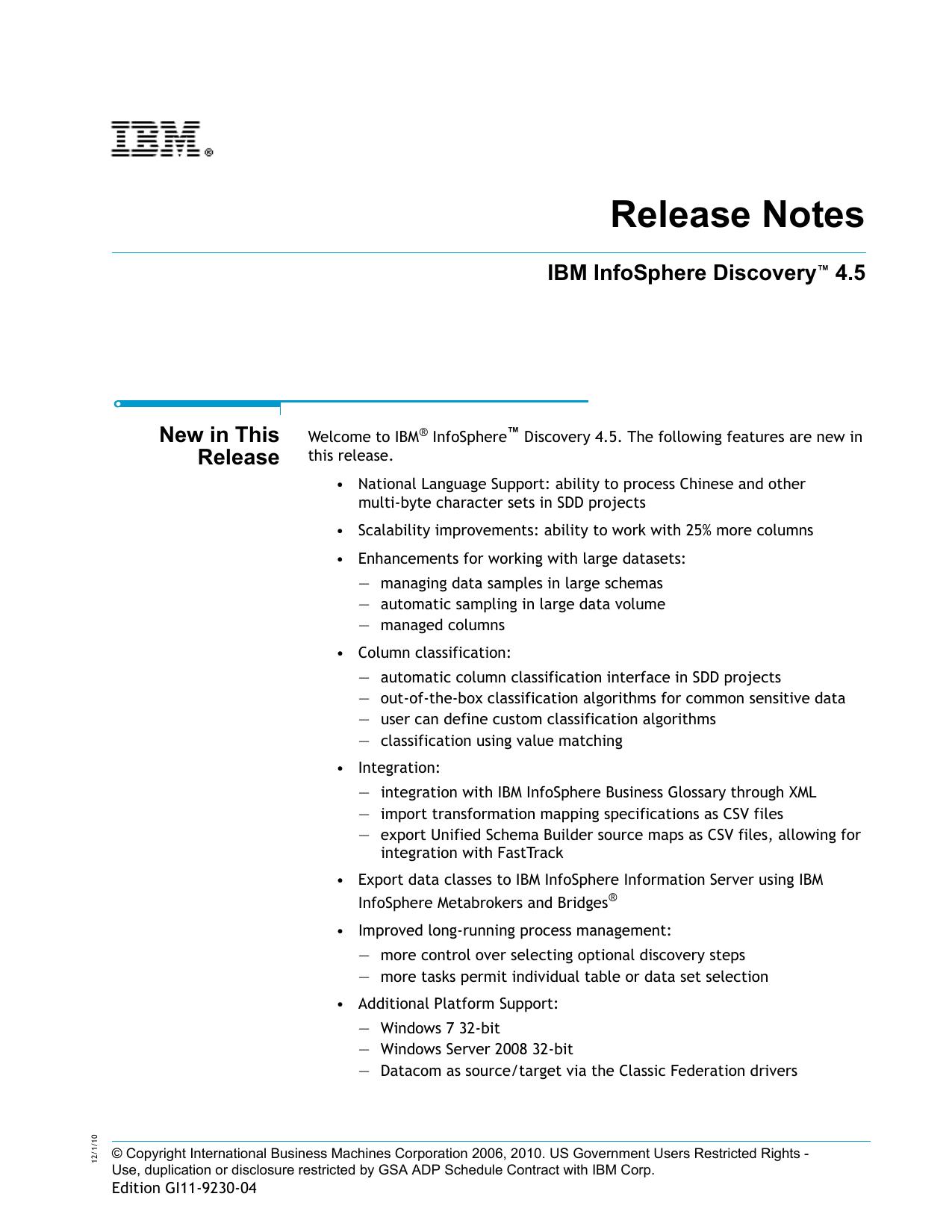 IBM InfoSphere Discovery 4.5 Release Notes