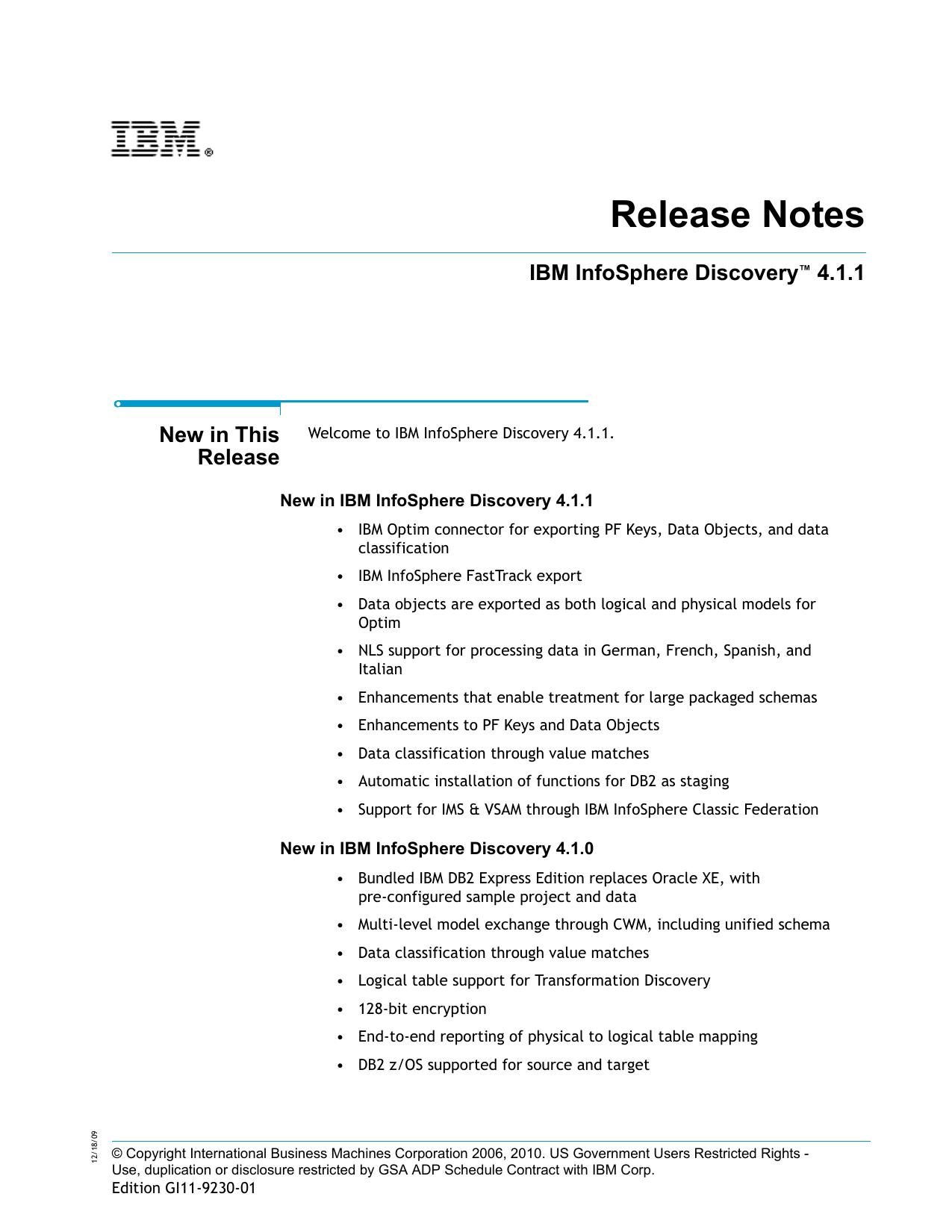 IBM InfoSphere Discovery 4.1.1 Release Notes