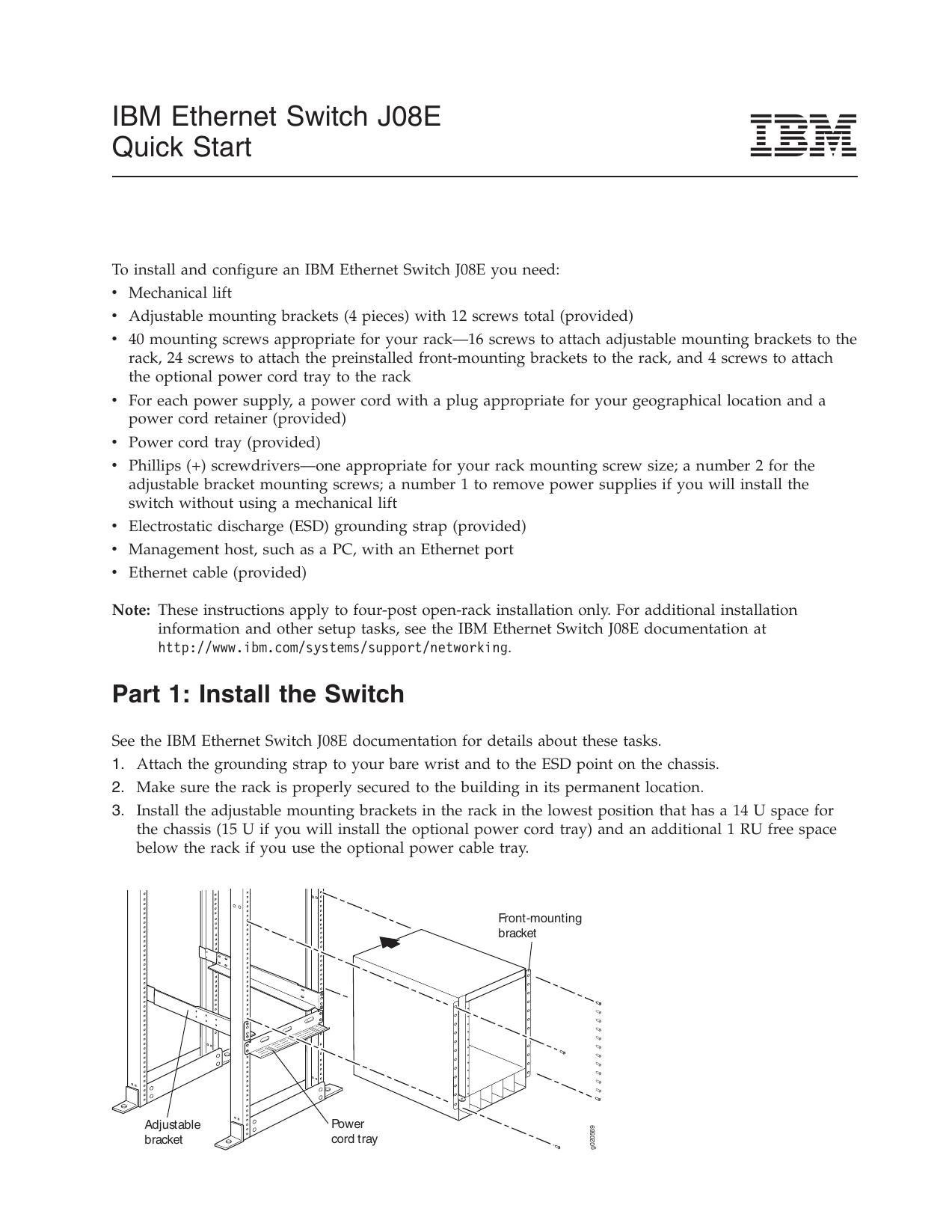 IBM Ethernet Switch J08E Quick Start