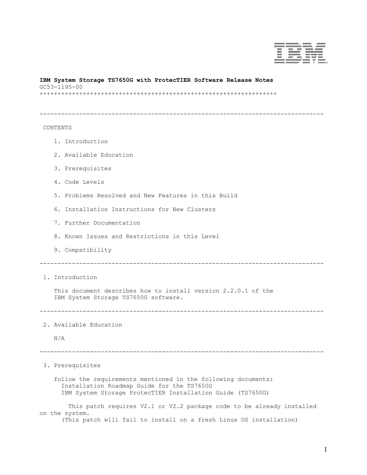 IBM System Storage TS7650G with ProtecTIER Software Release Notes