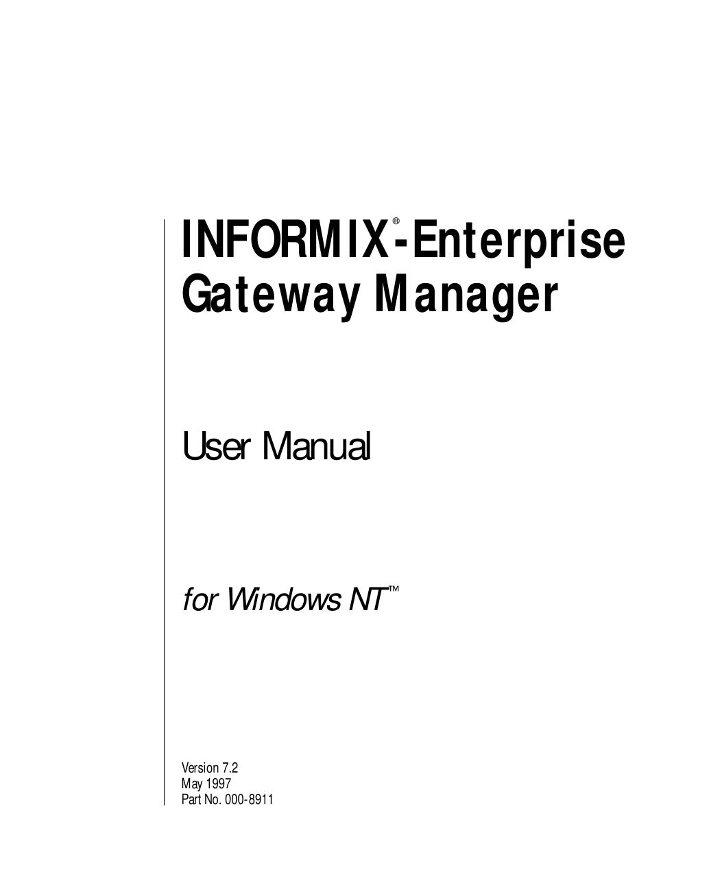 INFORMIX-Enterprise Gateway Manager User Manual for Windows NT