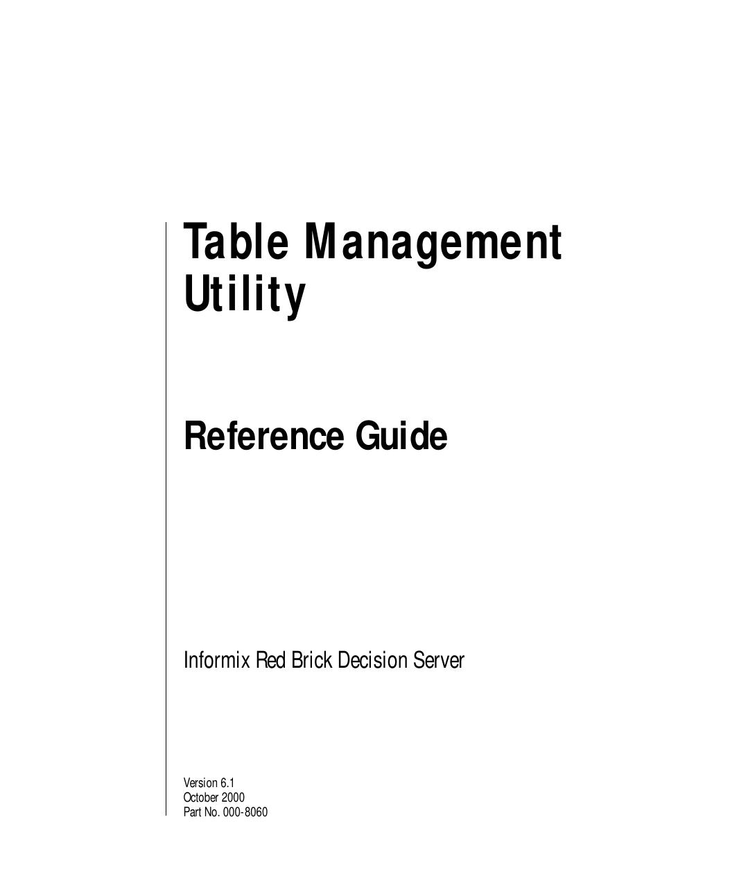 Table Management Utility Reference Guide