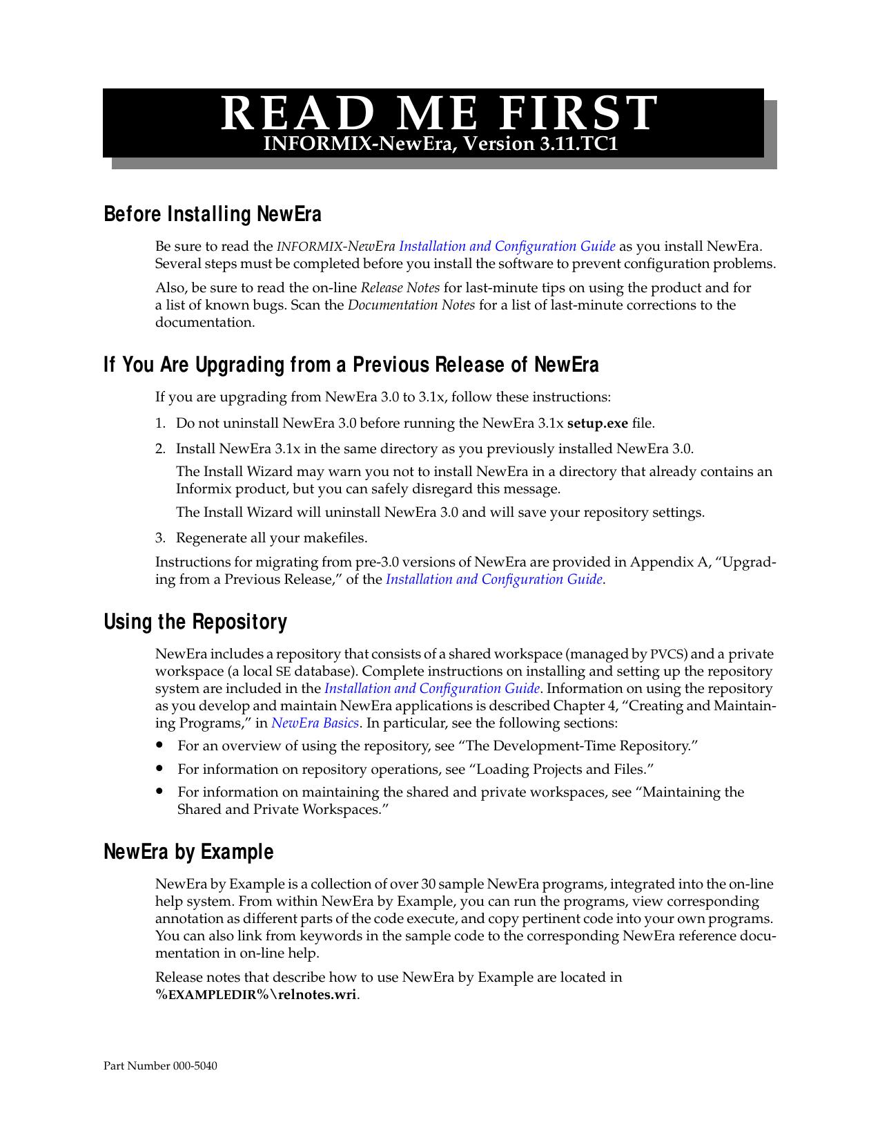 INFORMIX-NewEra 3.11 Read Me First