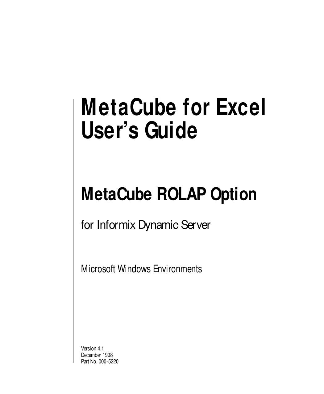 MetaCube for Excel User's Guide