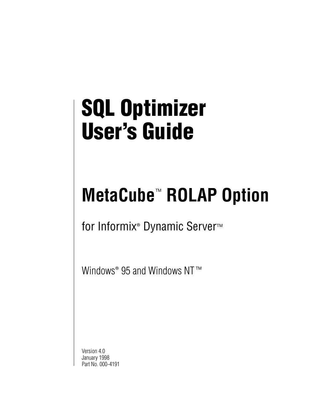 MetaCube SQL Optimizer User's Guide