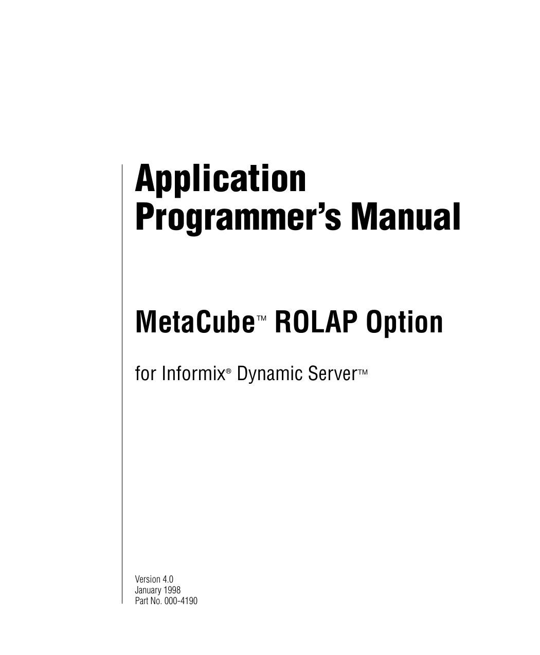 MetaCube Application Programmer's Manual