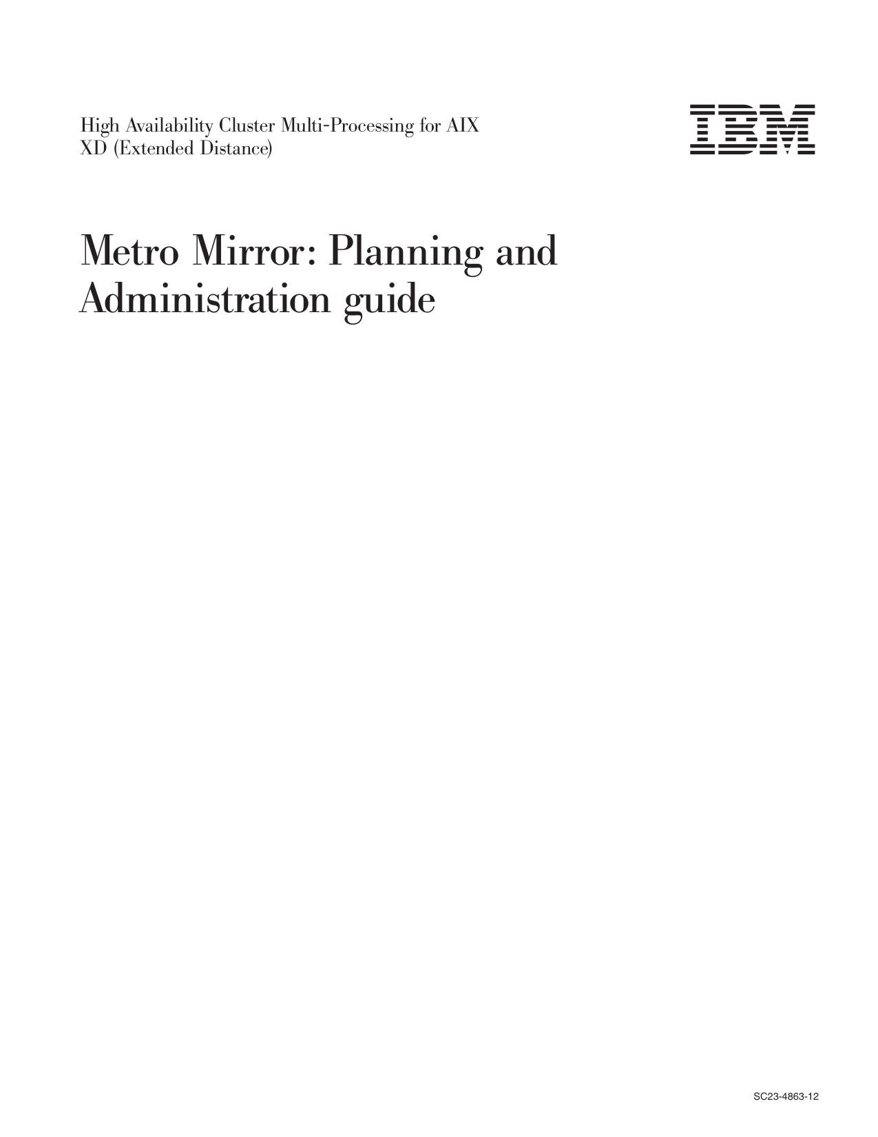 HACMP/XD Metro Mirror: Planning and Administration guide