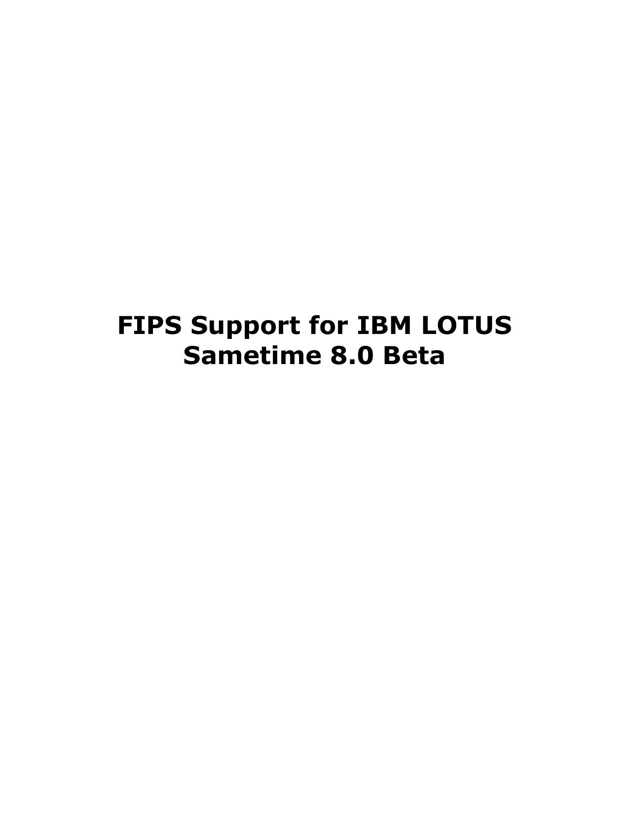 FIPS Support for IBM Lotus Sametime 8.0 Beta