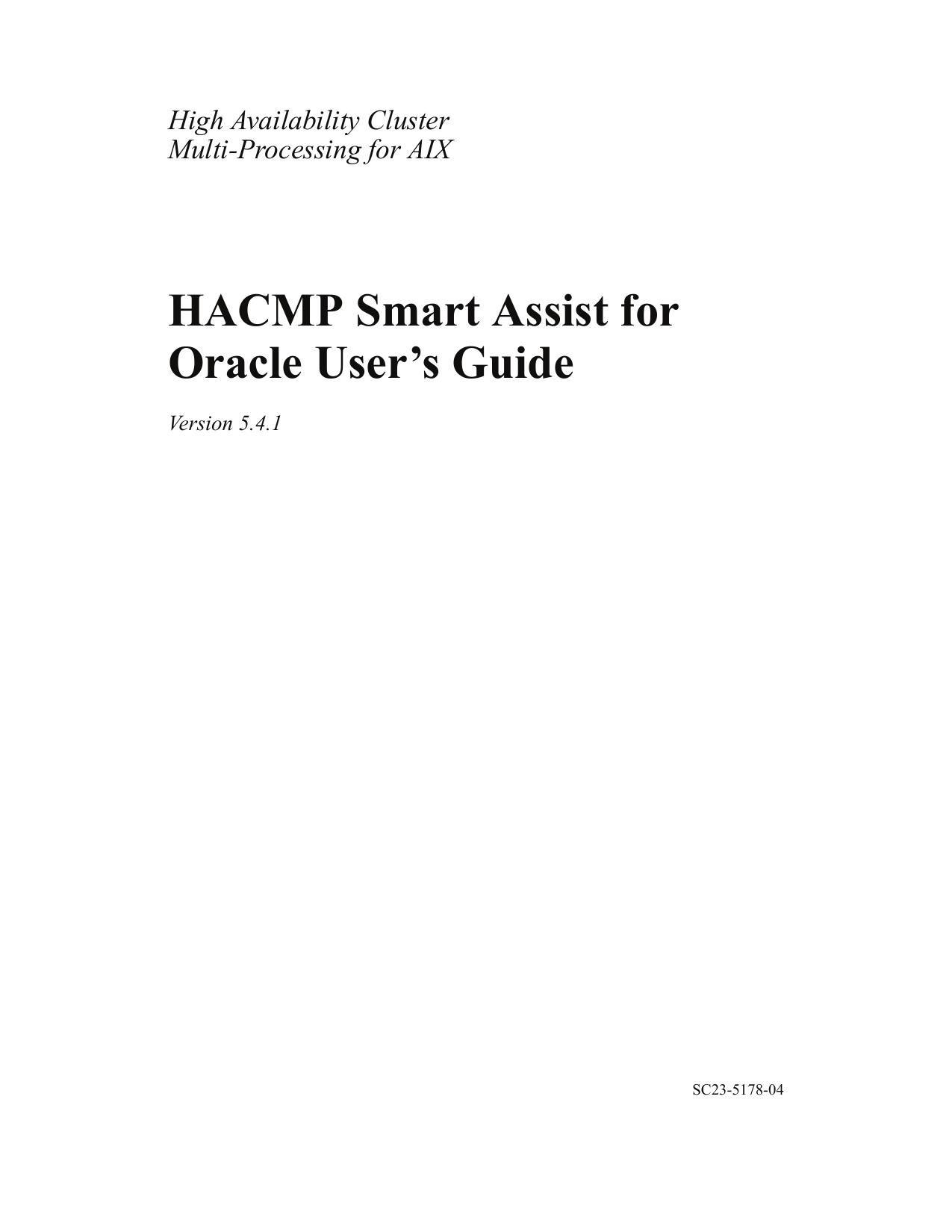 HACMP Smart Assist for Oracle User’s Guide
