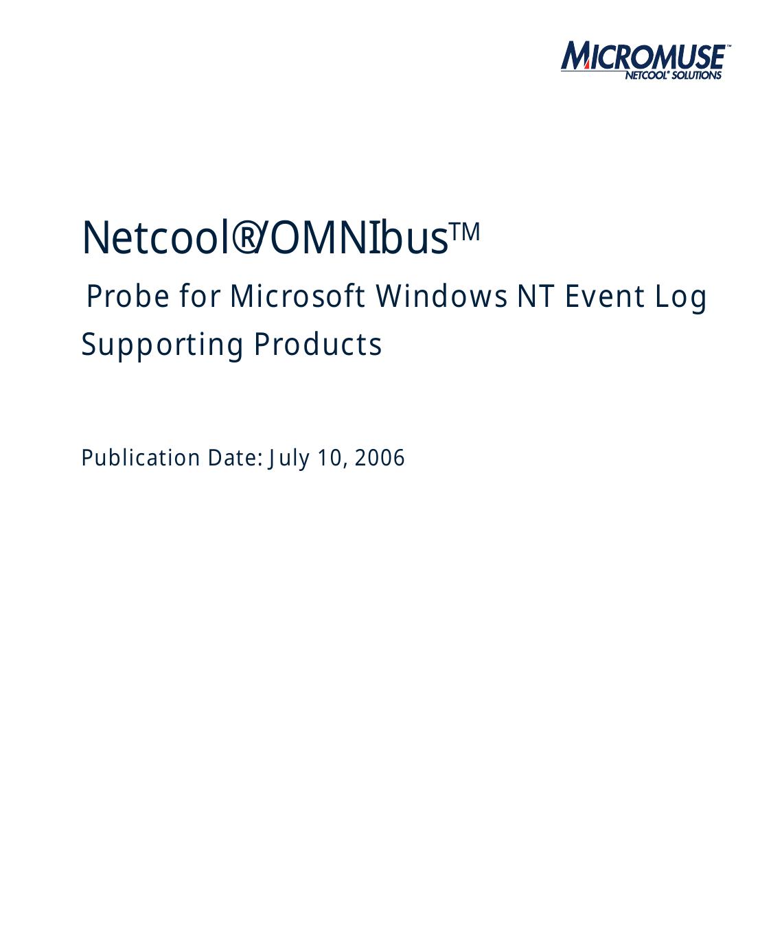 Netcool/OMNIbus Probe for Microsoft Windows NT Event Log