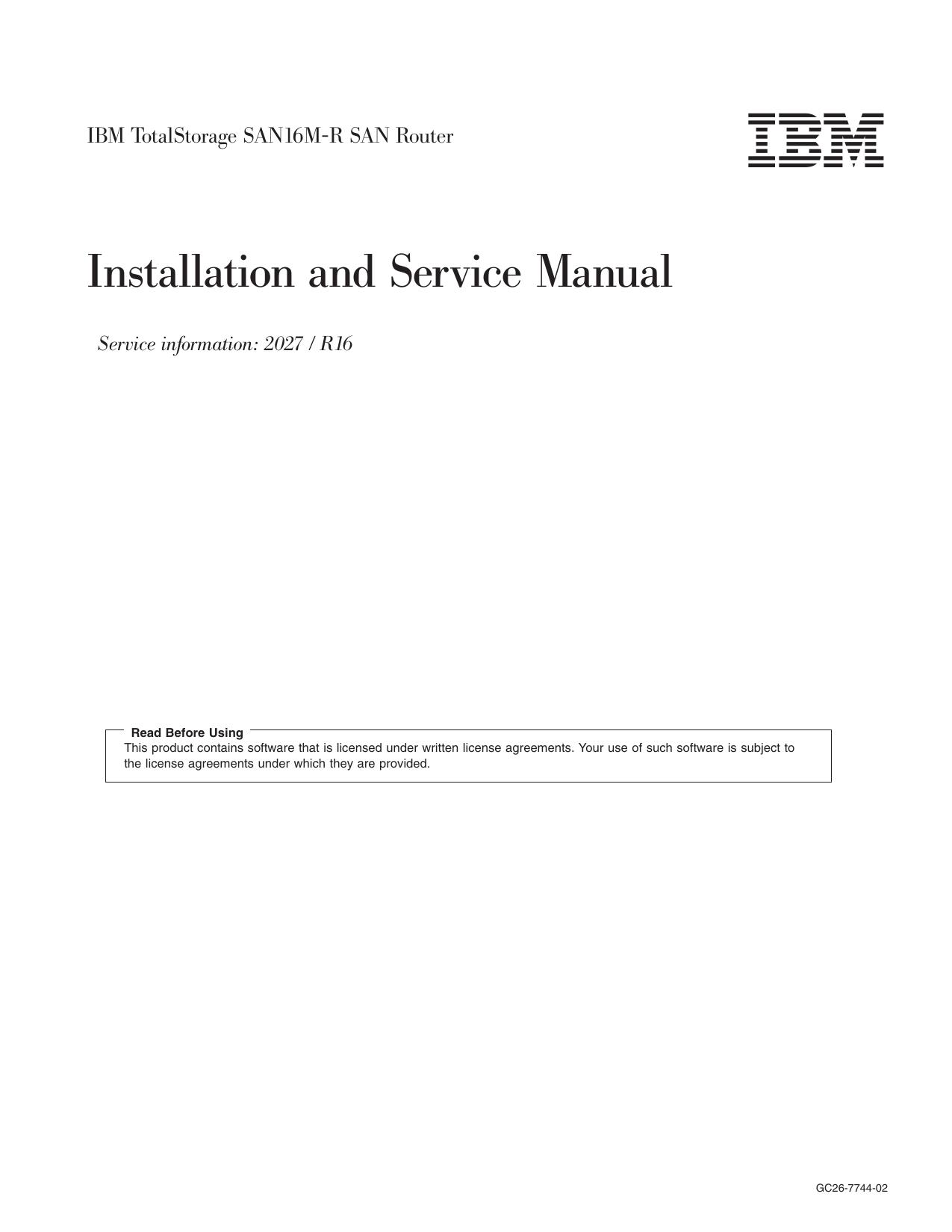 IBM TotalStorage SAN16M-R SAN Router Installation and Service Manual