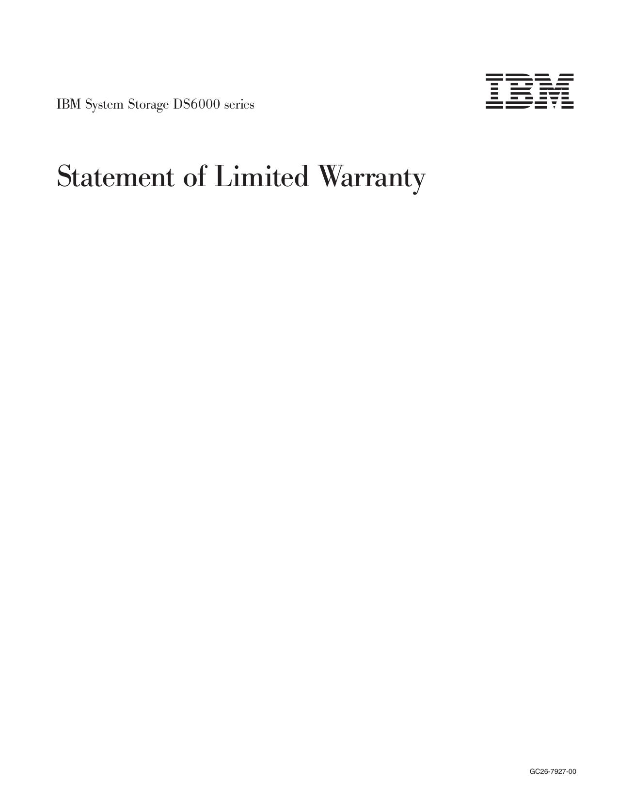 DS6000 series: Statement of Limited Warranty