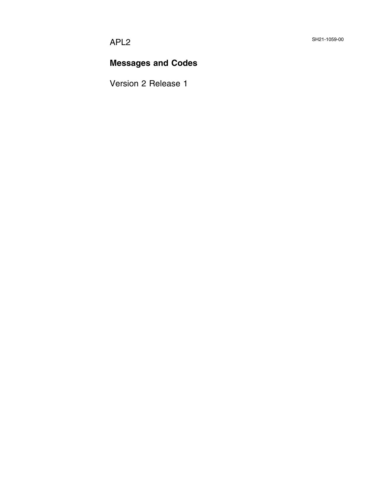 APL2 Messages and Codes Version 2 Release 1
