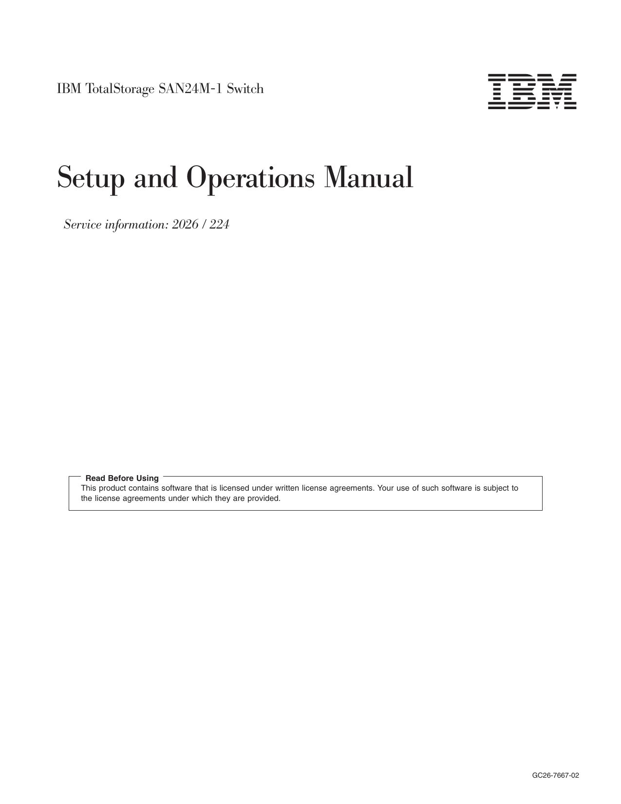 IBM TotalStorage SAN24M-1 Setup and Operations Manual