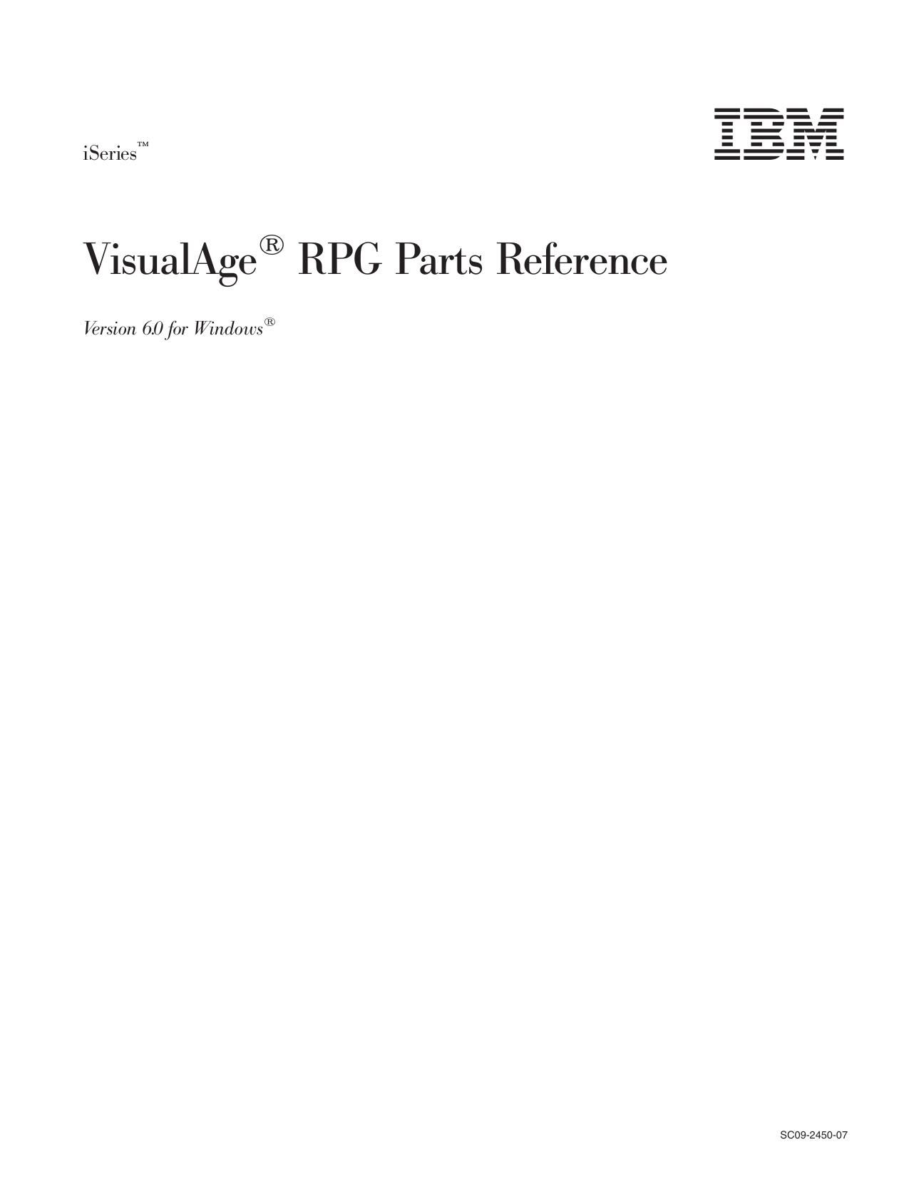 VisualAge RPG Parts Reference