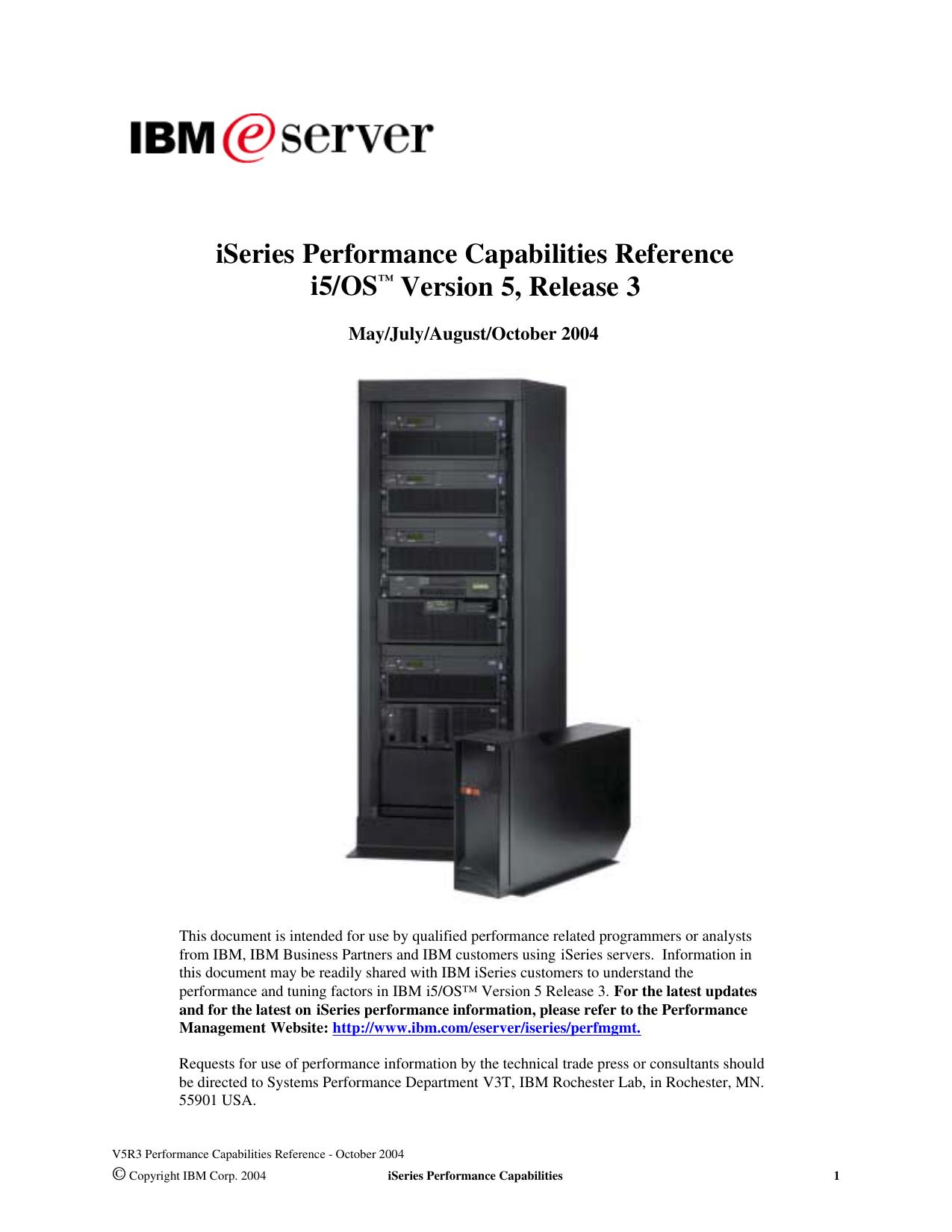 iSeries Performance Capabilities Reference Version 5 Release 3
