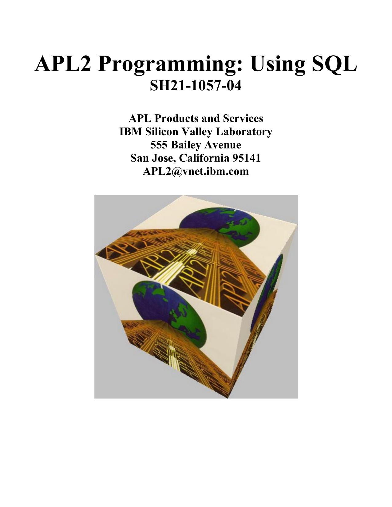 APL2 Programming: Using SQL (SH21-1057-04)