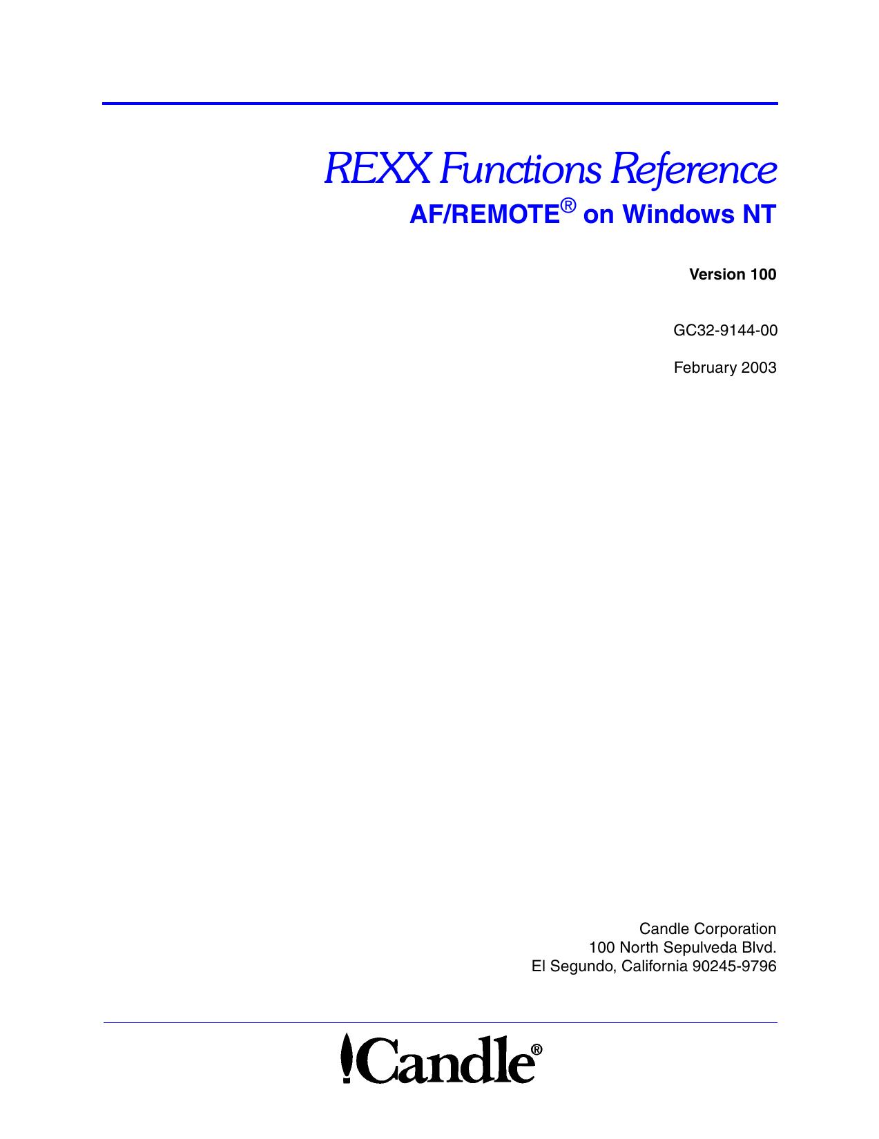AF/REMOTE for Windows NT REXX Functions Reference, V. 100