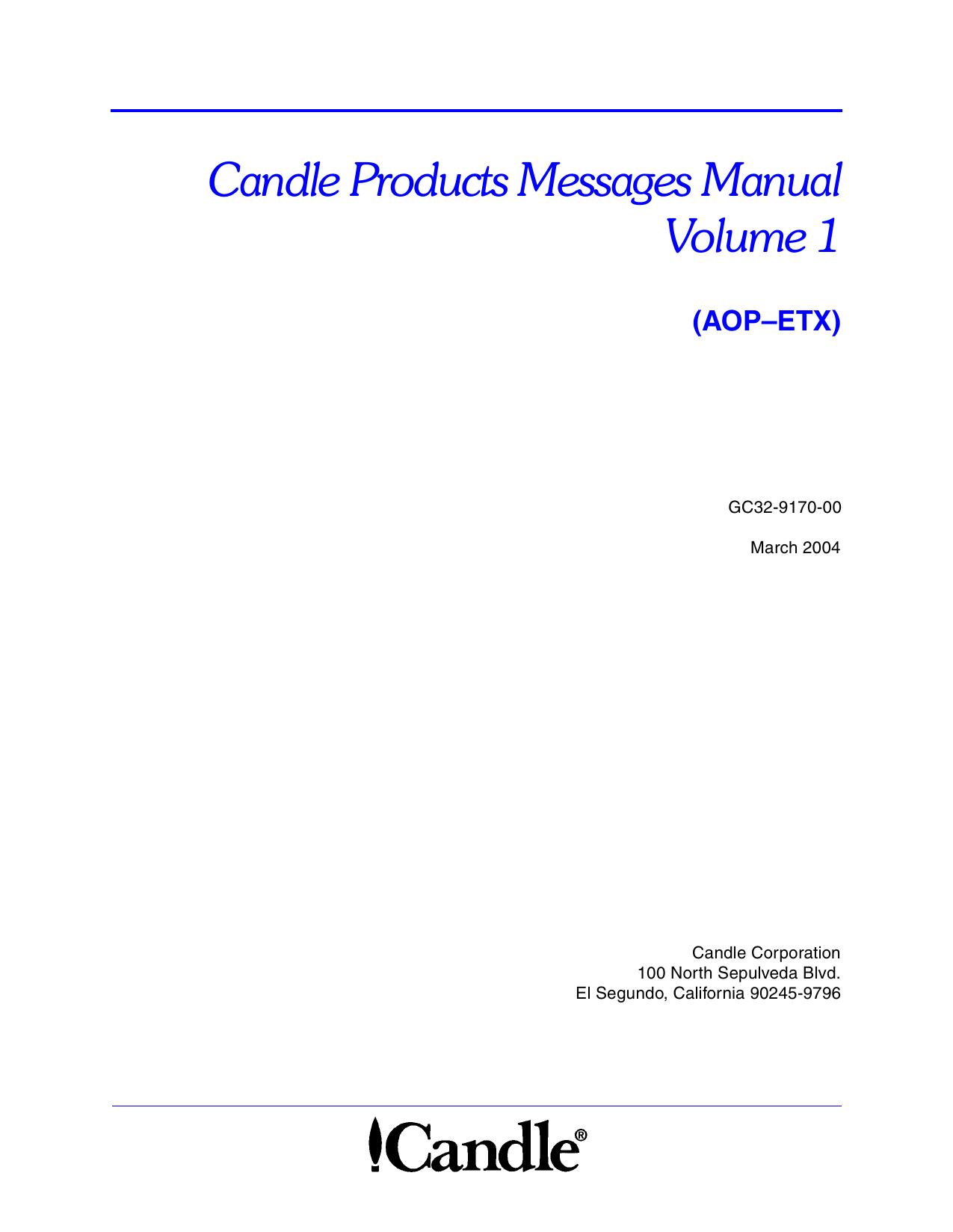 Candle Products Messages Manual, Vol 1