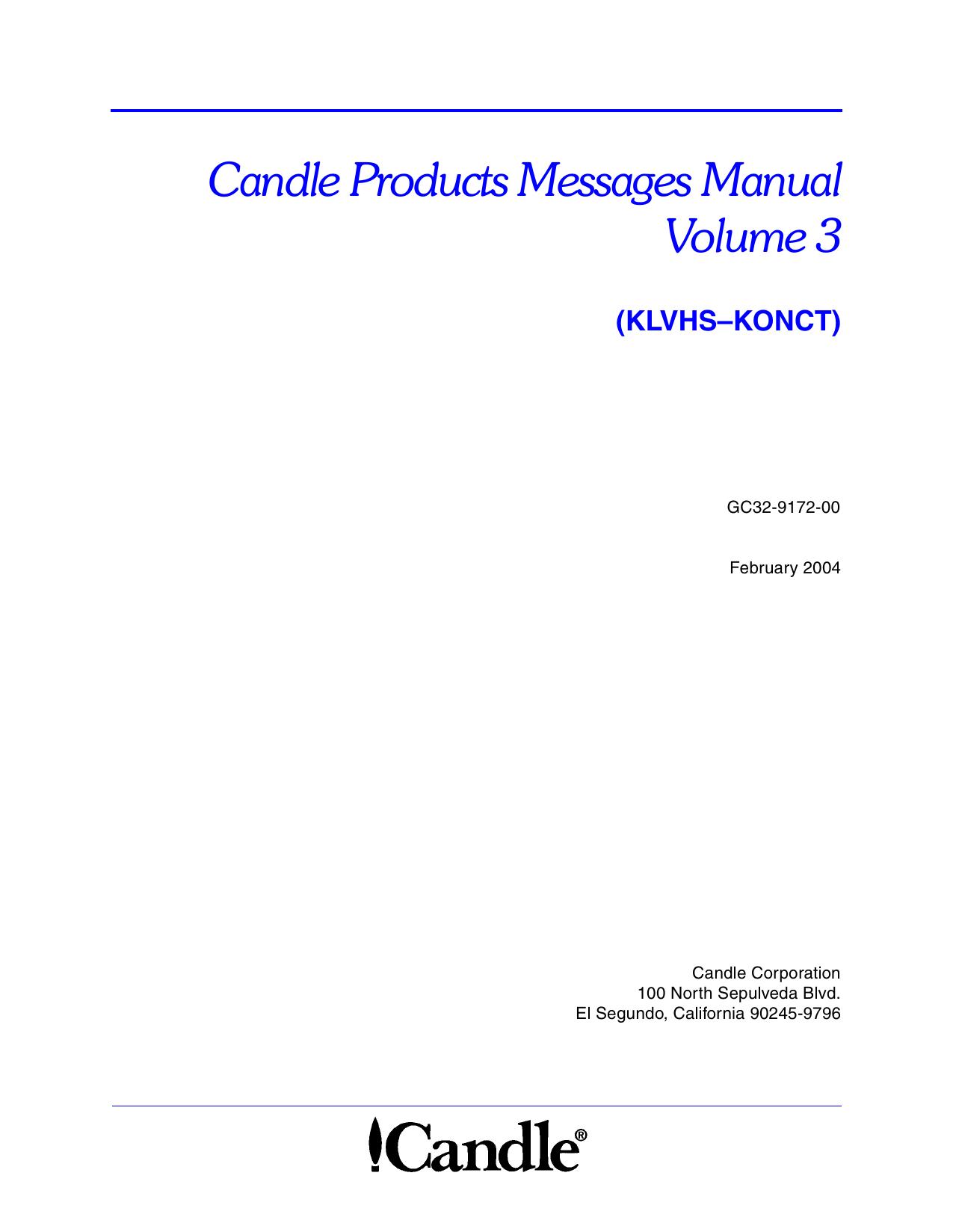 Candle Products Messages Manual, Vol 3
