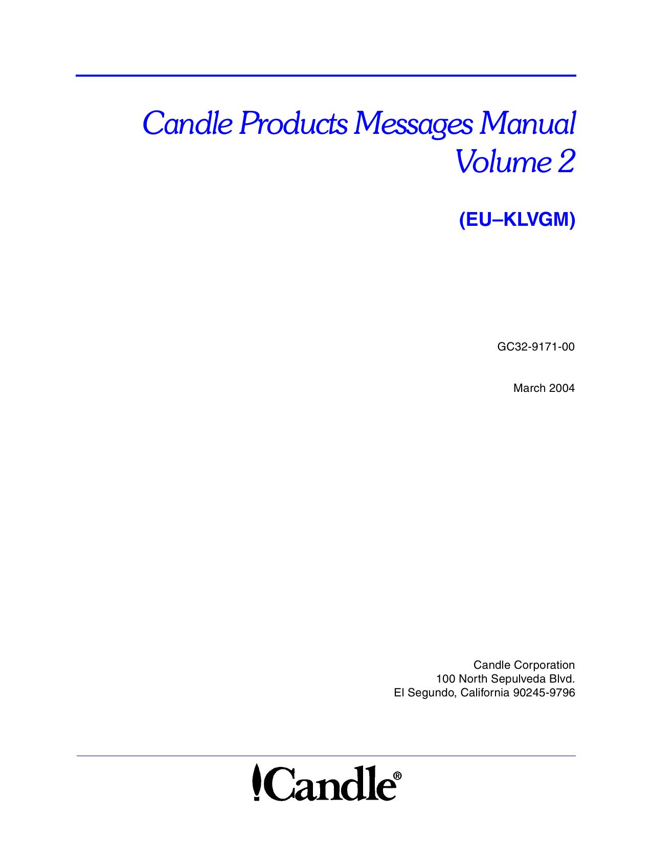 Candle Products Messages Manual, Vol 2