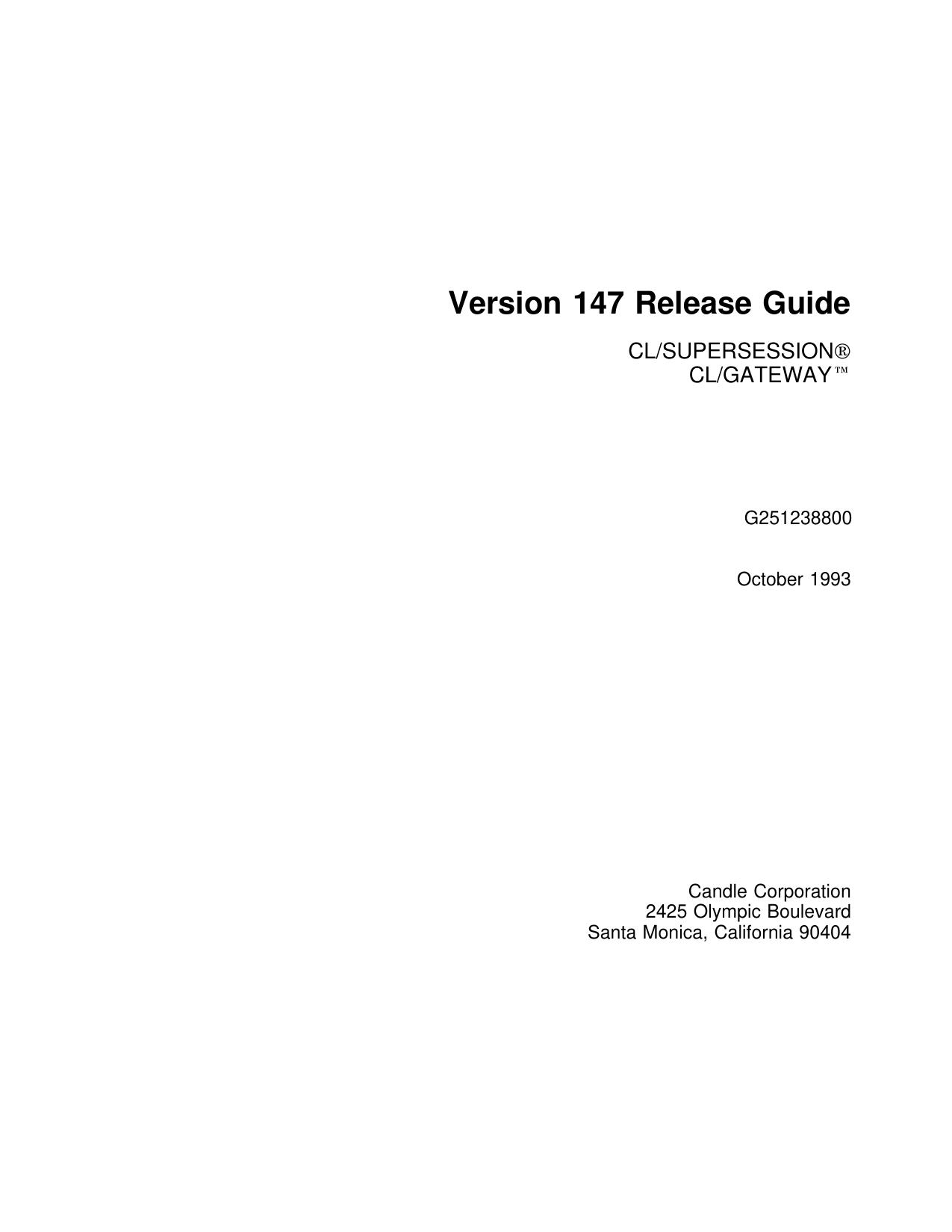 CL/SUPERSESSION / GATEWAY V147 Version Release Guide