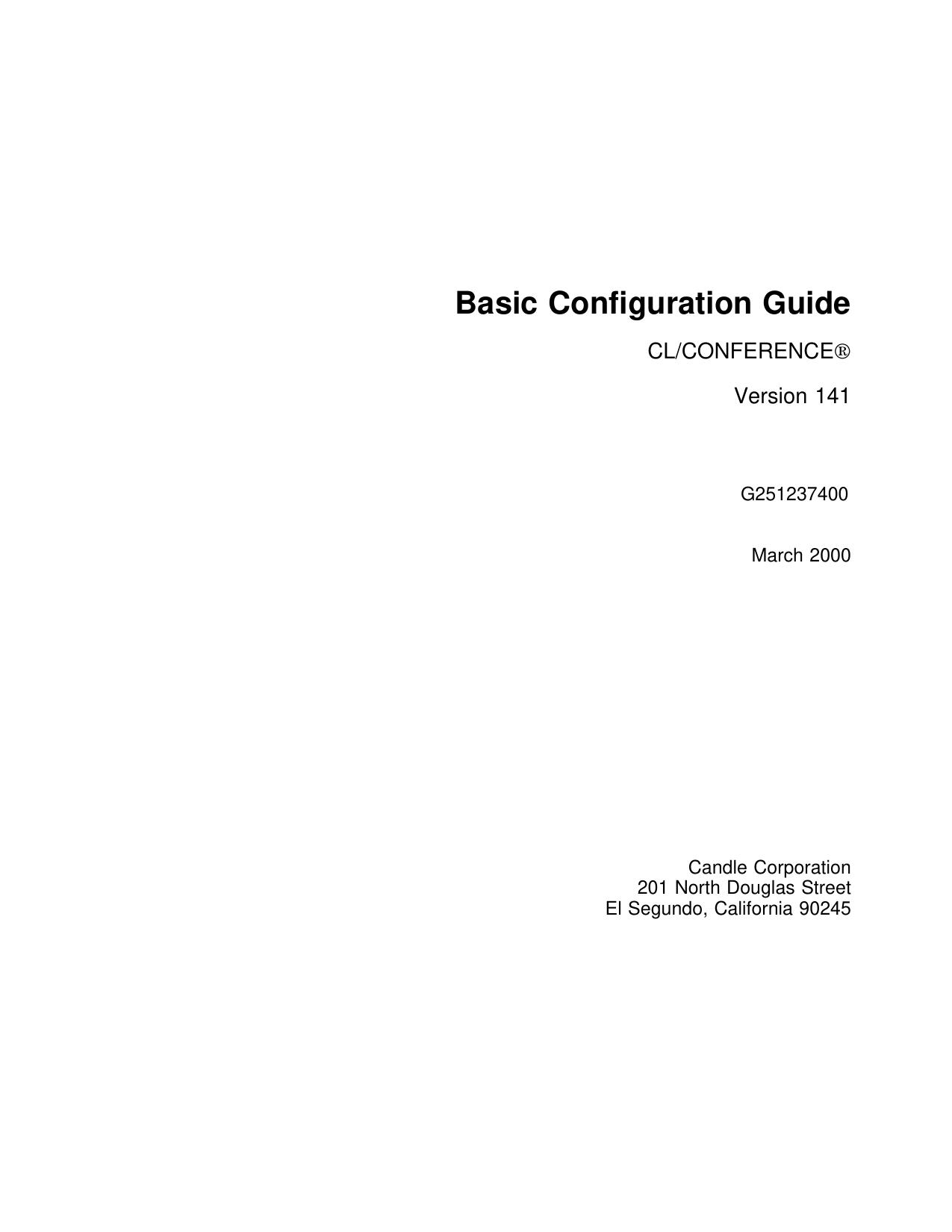 CL/CONFERENCE Basic Configuration Guide, V141