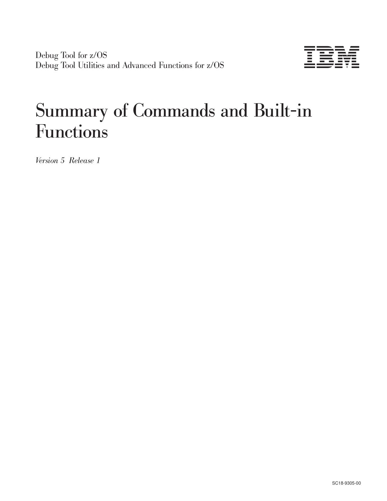 Debug Tool V5R1 Summary of Commands and Built-in Functions
