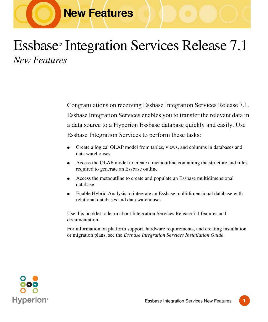 Essbase Integration Services New Features Release 7.1