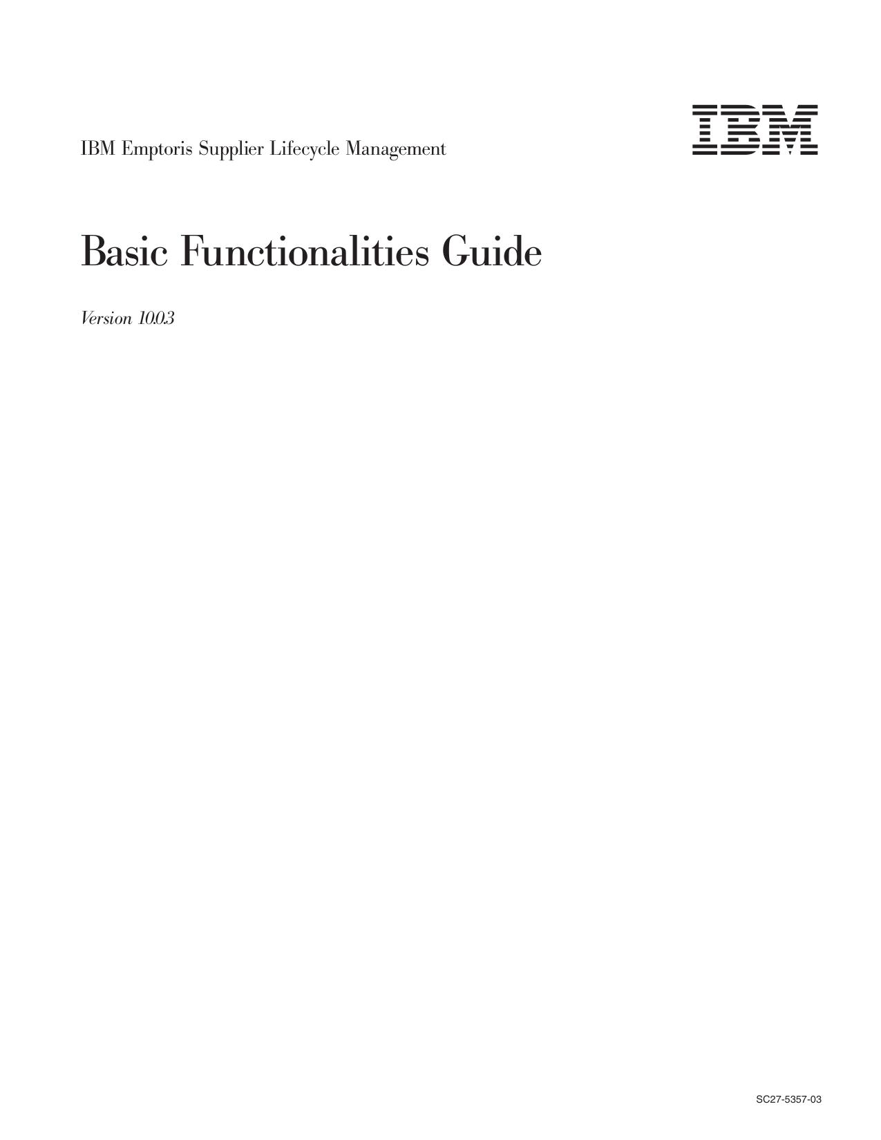 IBM Emptoris Supplier Lifecycle Management: Basic Functionalities Guide