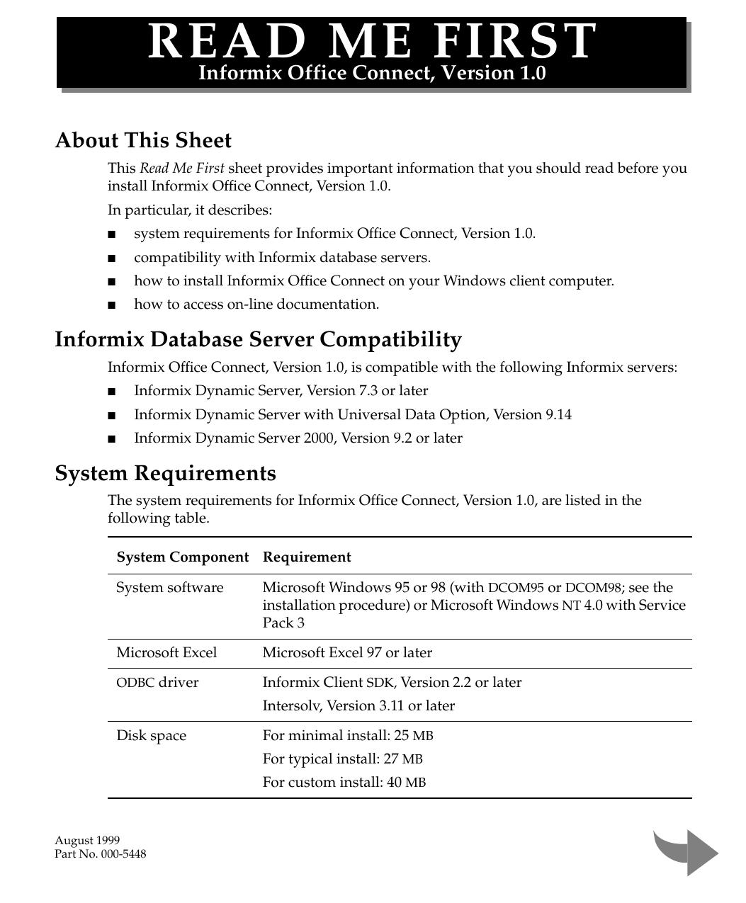 Informix Office Connect Read Me First, Version 1.0
