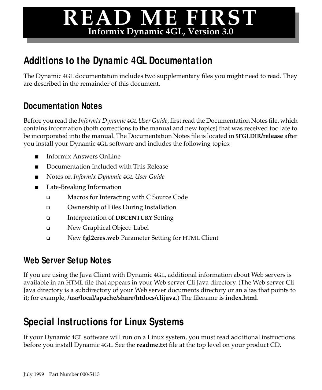 Informix Dynamic 4GL READ ME FIRST