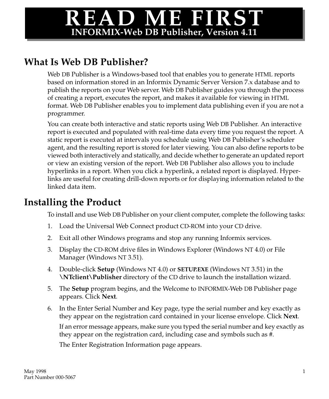 INFORMIX-Web DB Publisher Read Me First