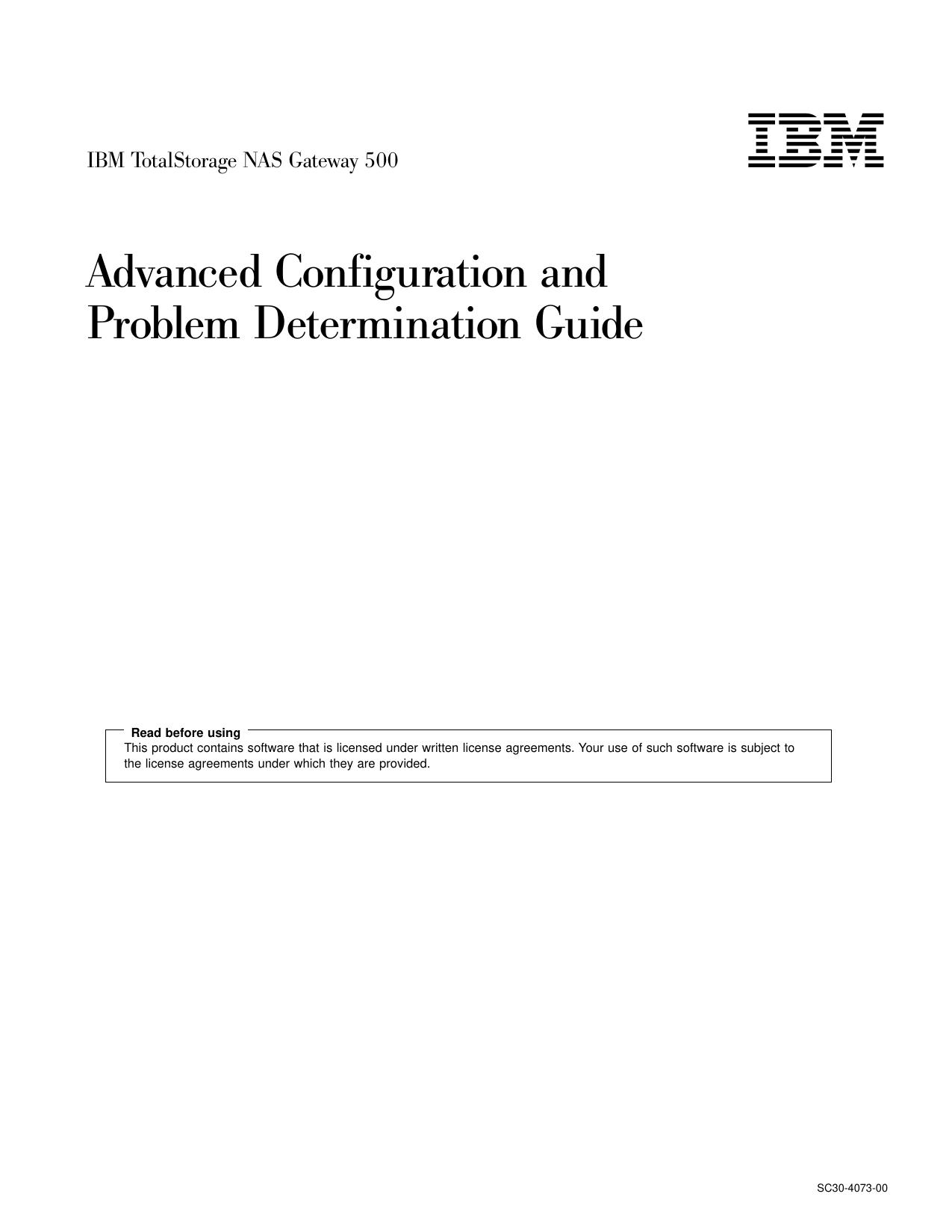 IBM TotalStorage NAS Gateway 500 Advanced Configuration and Problem Determination Guide