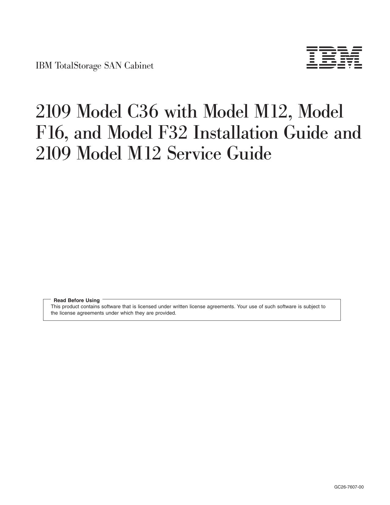 IBM 2109 Model C36 with Model M12, Model F16, Model F32 Installation Guide; 2109 Model M12 Service Guide