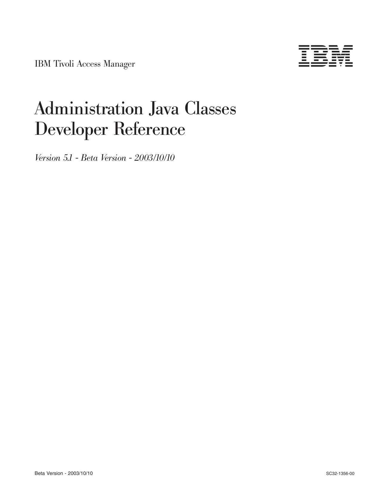 IBM Tivoli Access Manager: Administration Java Classes Developer Reference