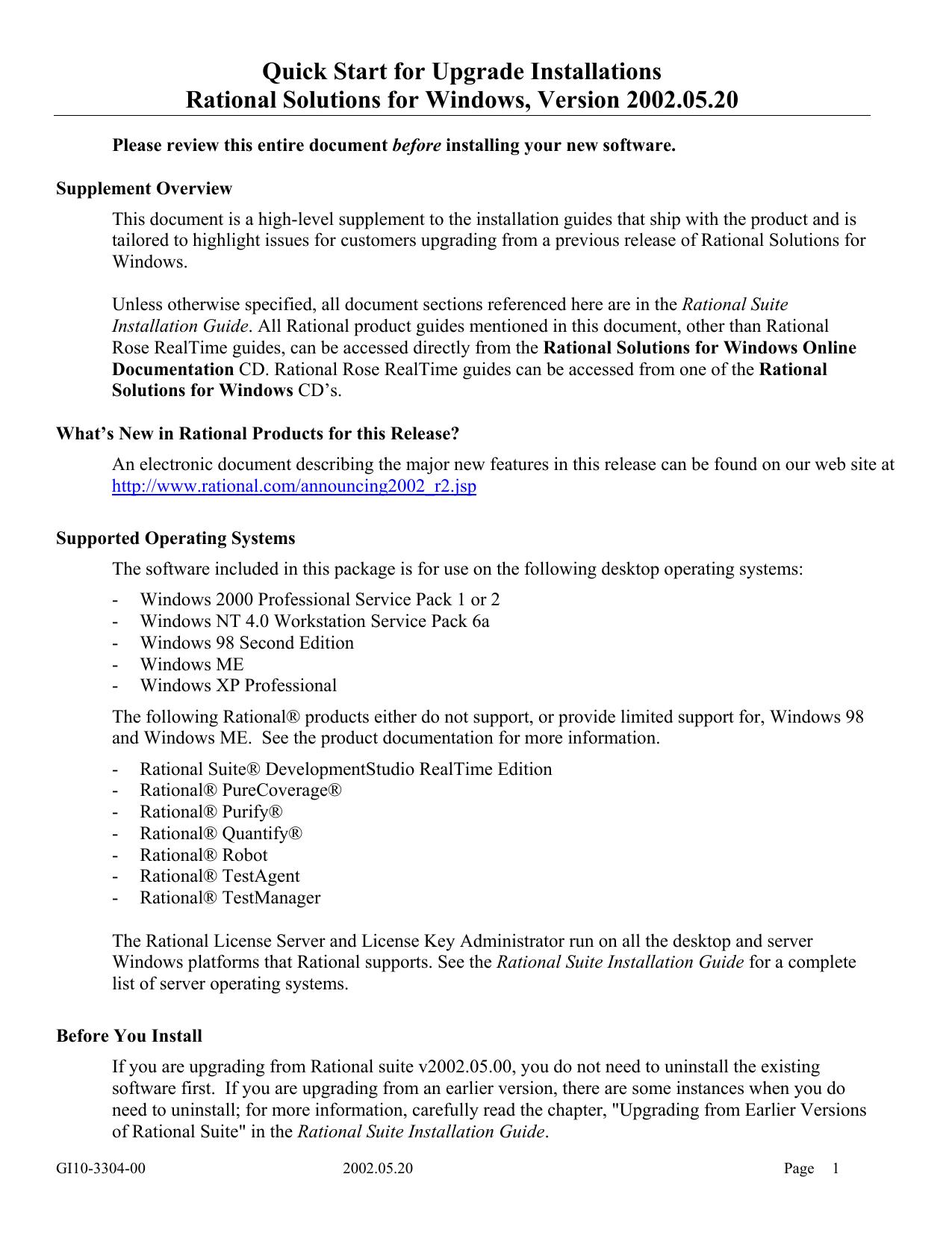 Rational Solutions for Windows v2001A