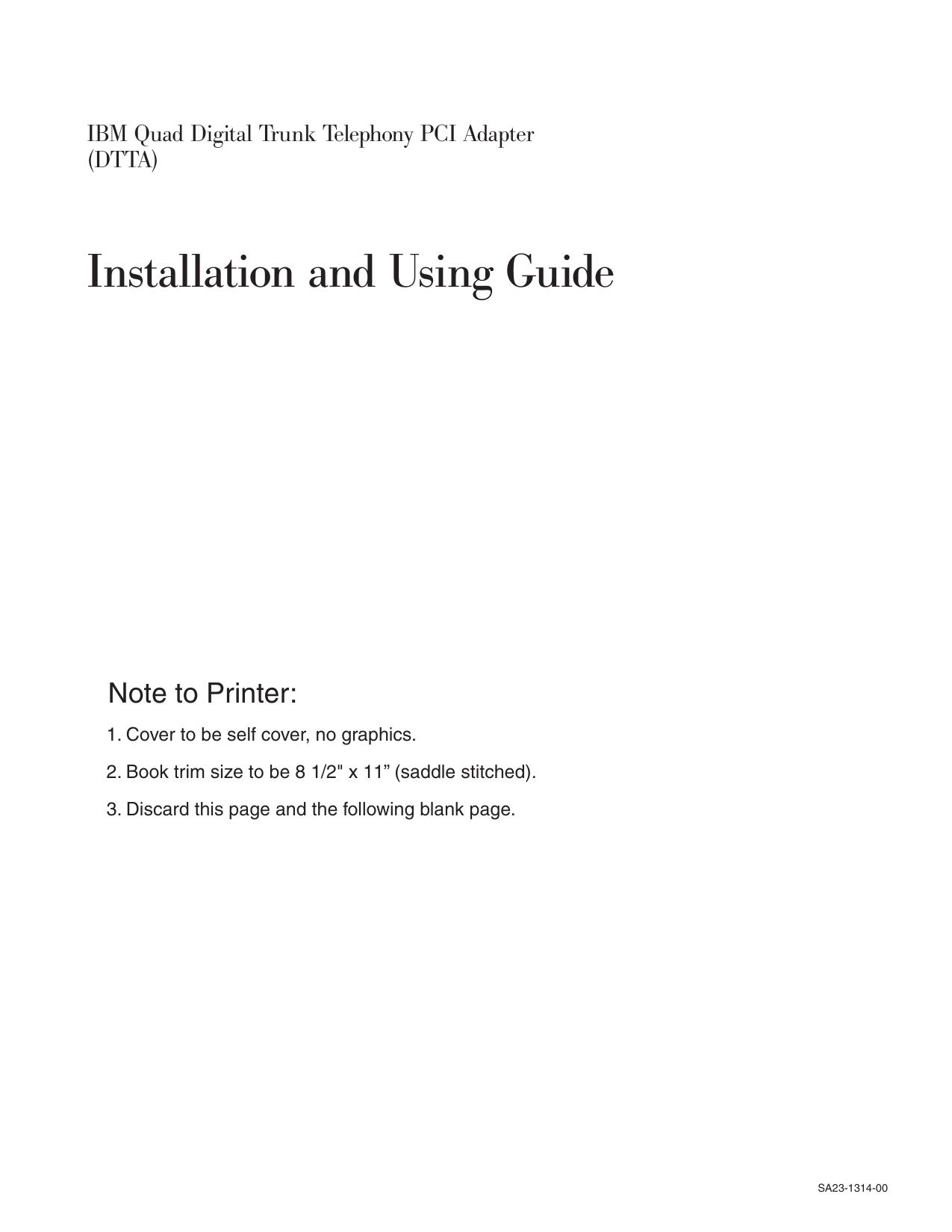 IBM Quad Digital Trunk Telephony PCI Adapter Installation and Using Guide