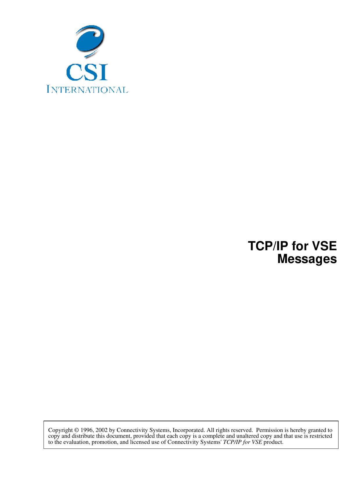 TCP/IP for VSE Messages - Version 1.5