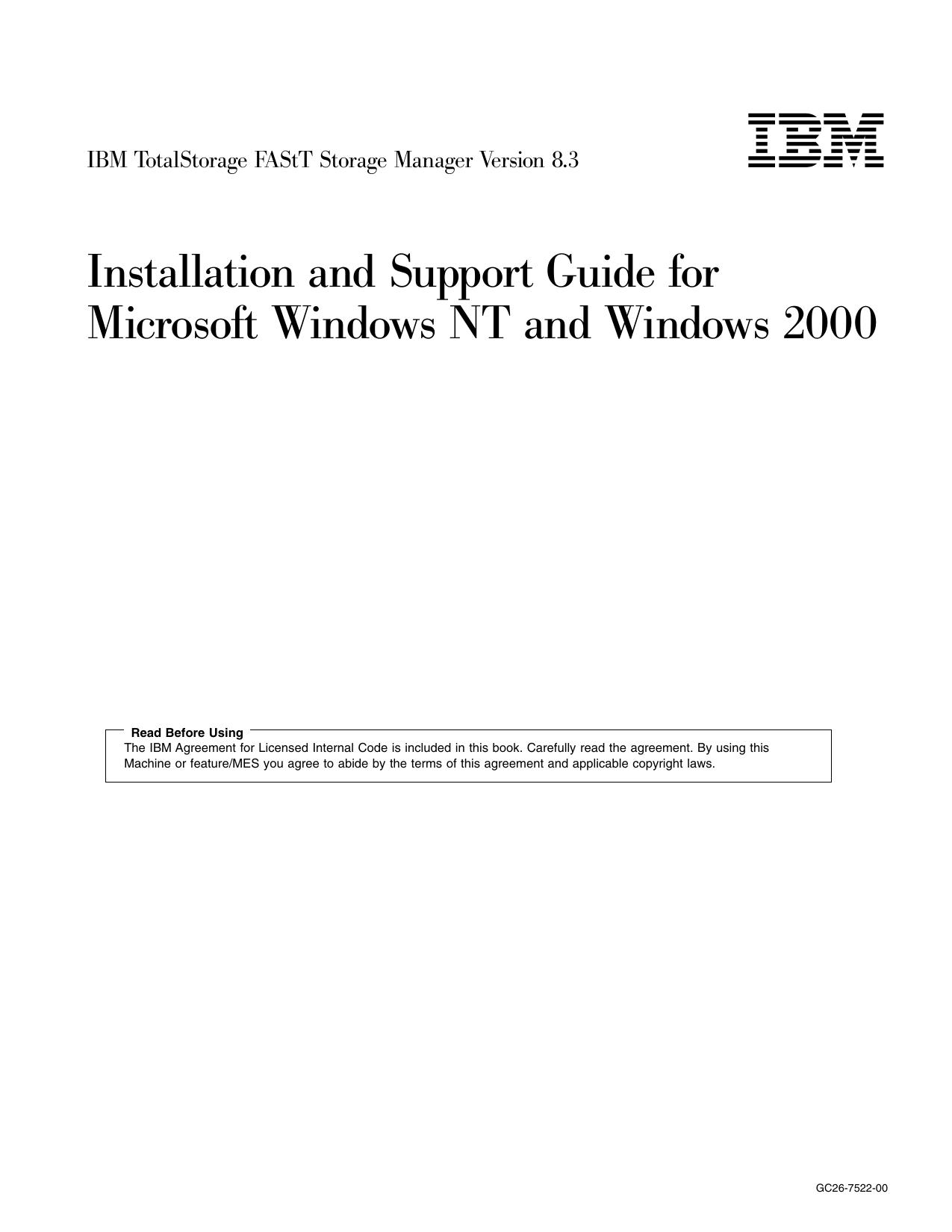 IBM TotalStorage FAStT Storage Manager Version 8.3: Installation and Support Guide for Microsoft Windows NT and Windows 2000