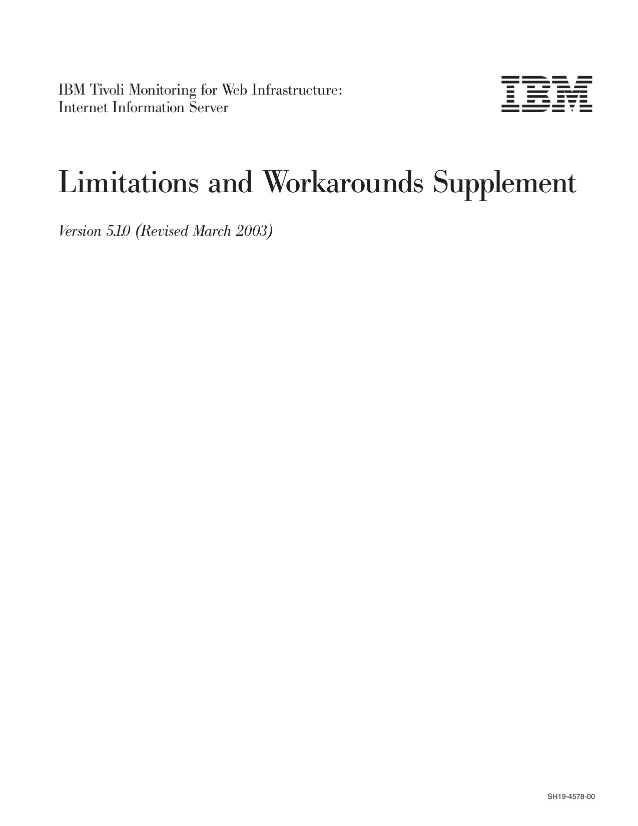 IBM Tivoli Monitoring for Web Infrastructure: Internet Information Server: Limitations and Workarounds Supplement