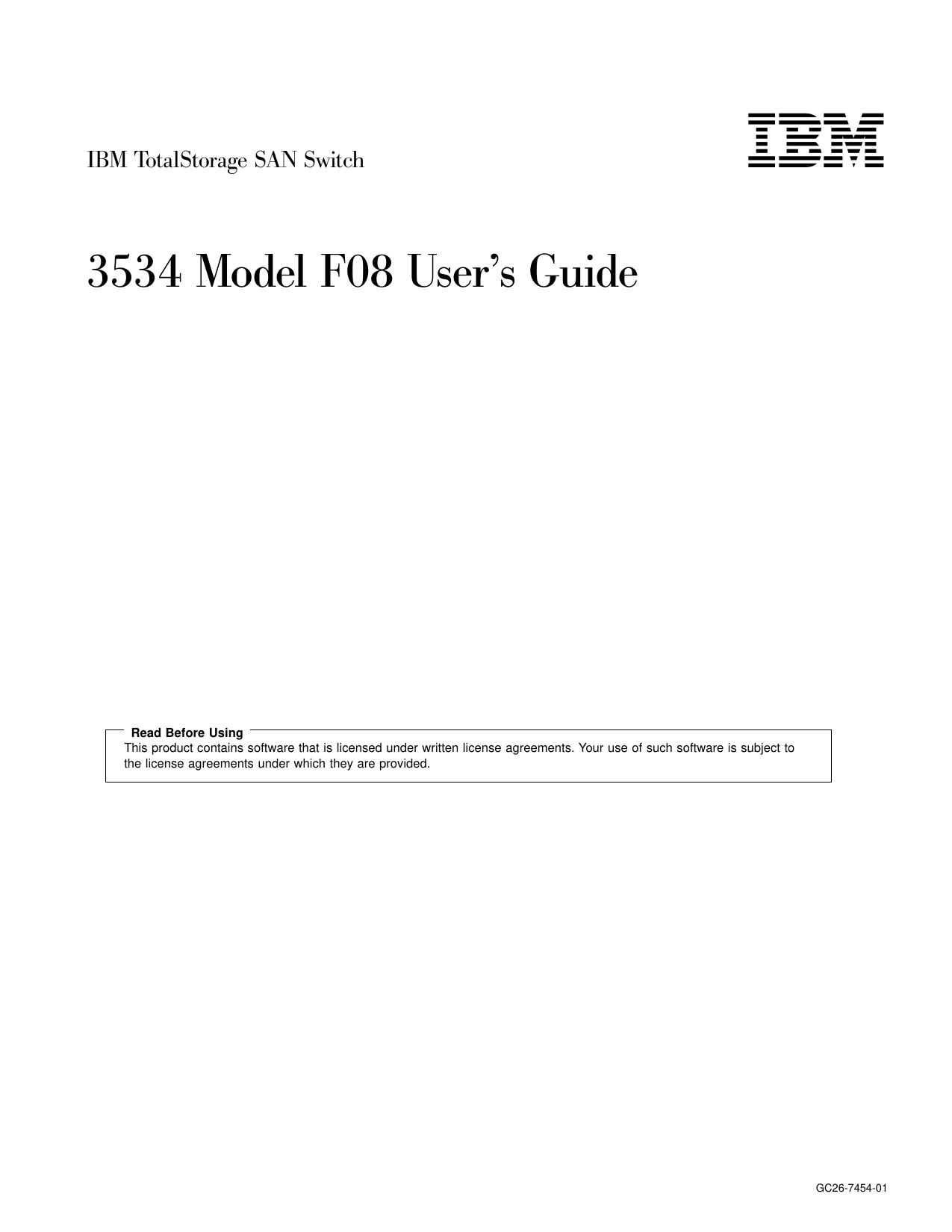 IBM TotalStorage SAN Switch: 3534 Model F08 User's Guide