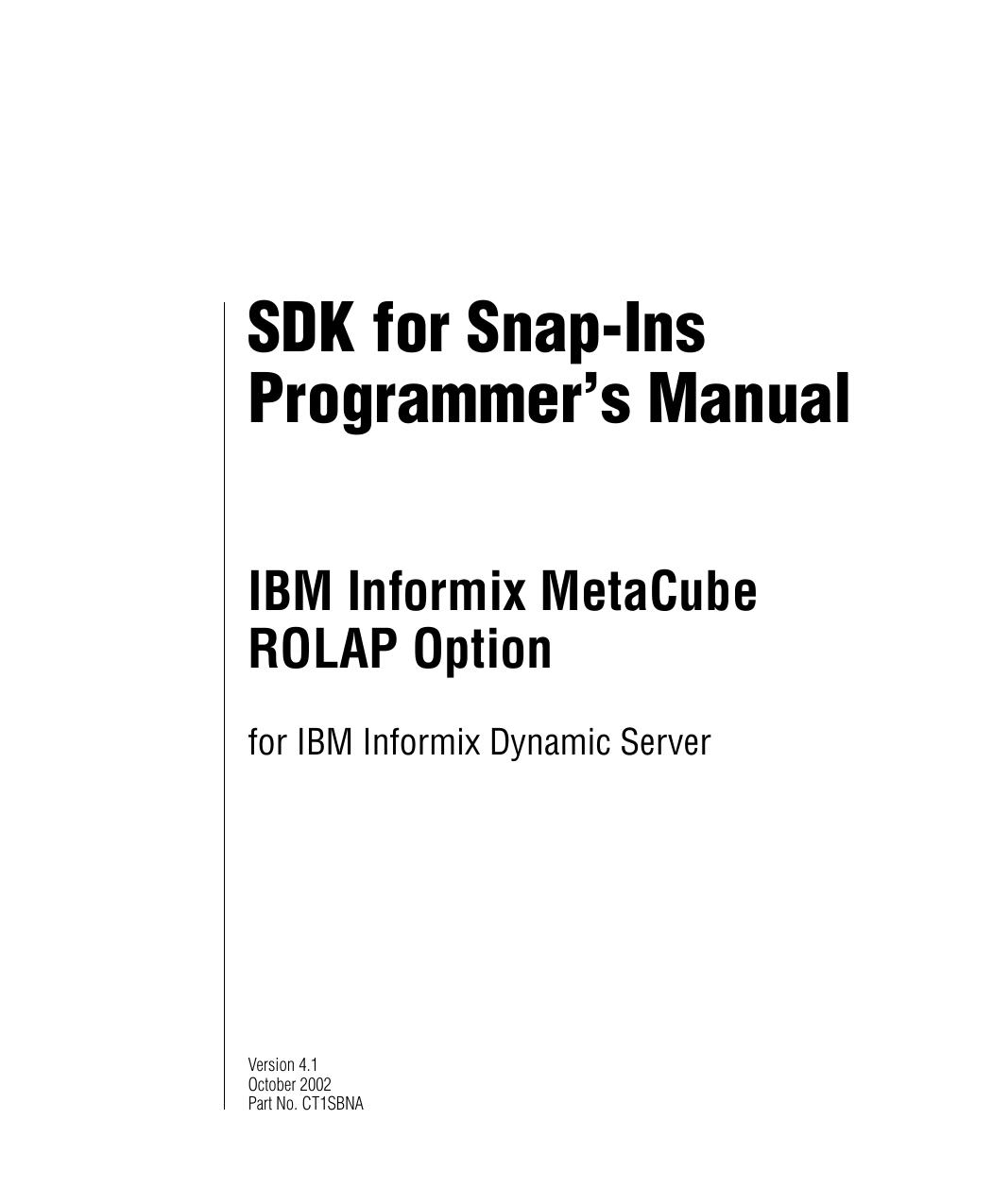 MetaCube SDK for Snap-Ins Programmer's Manual