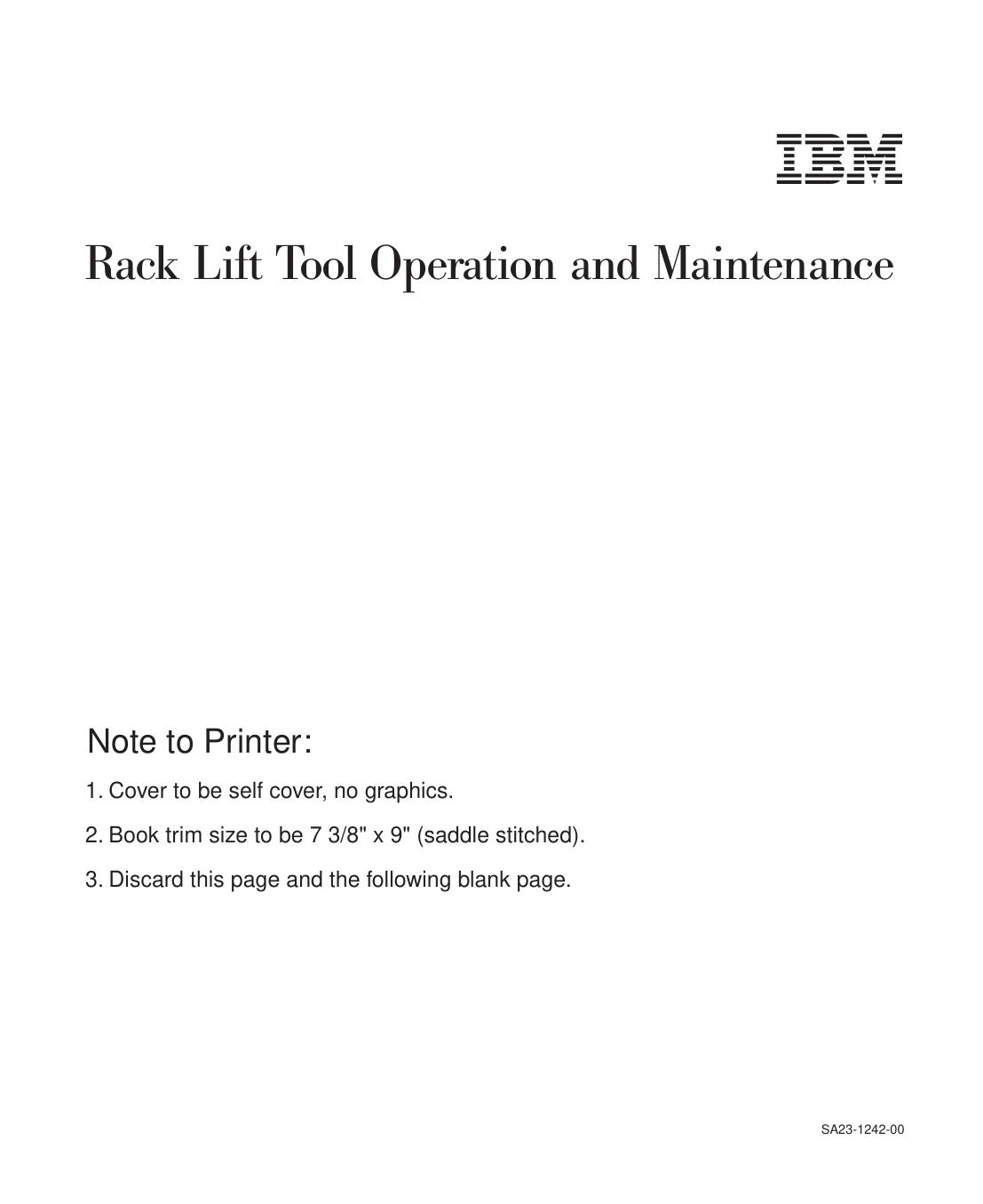 Rack Lift Tool Operation and Maintenance