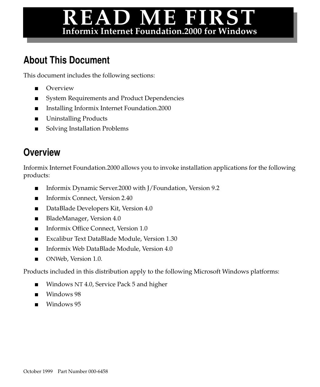 Read Me First for Informix Interned Foundation.2000 for Windows