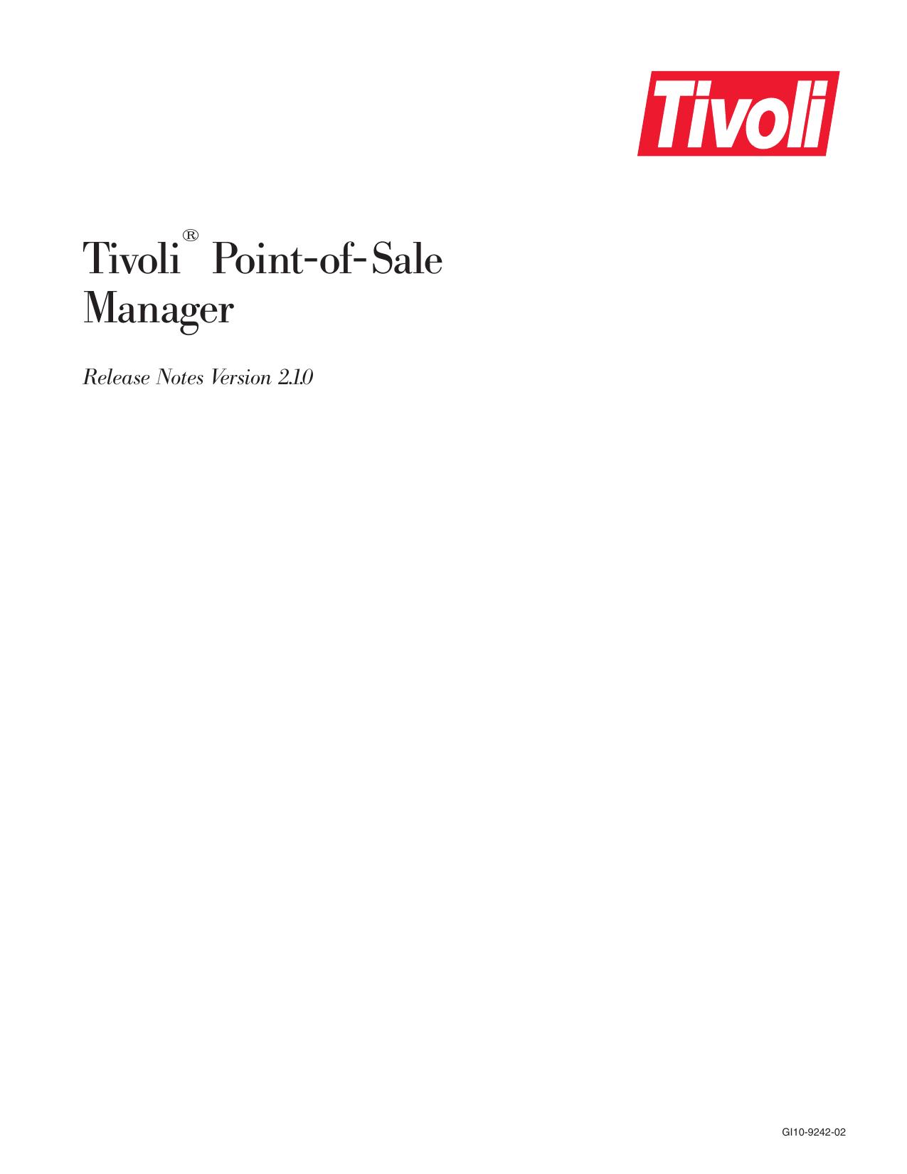 Tivoli Point-of-Sale Manager Release Notes